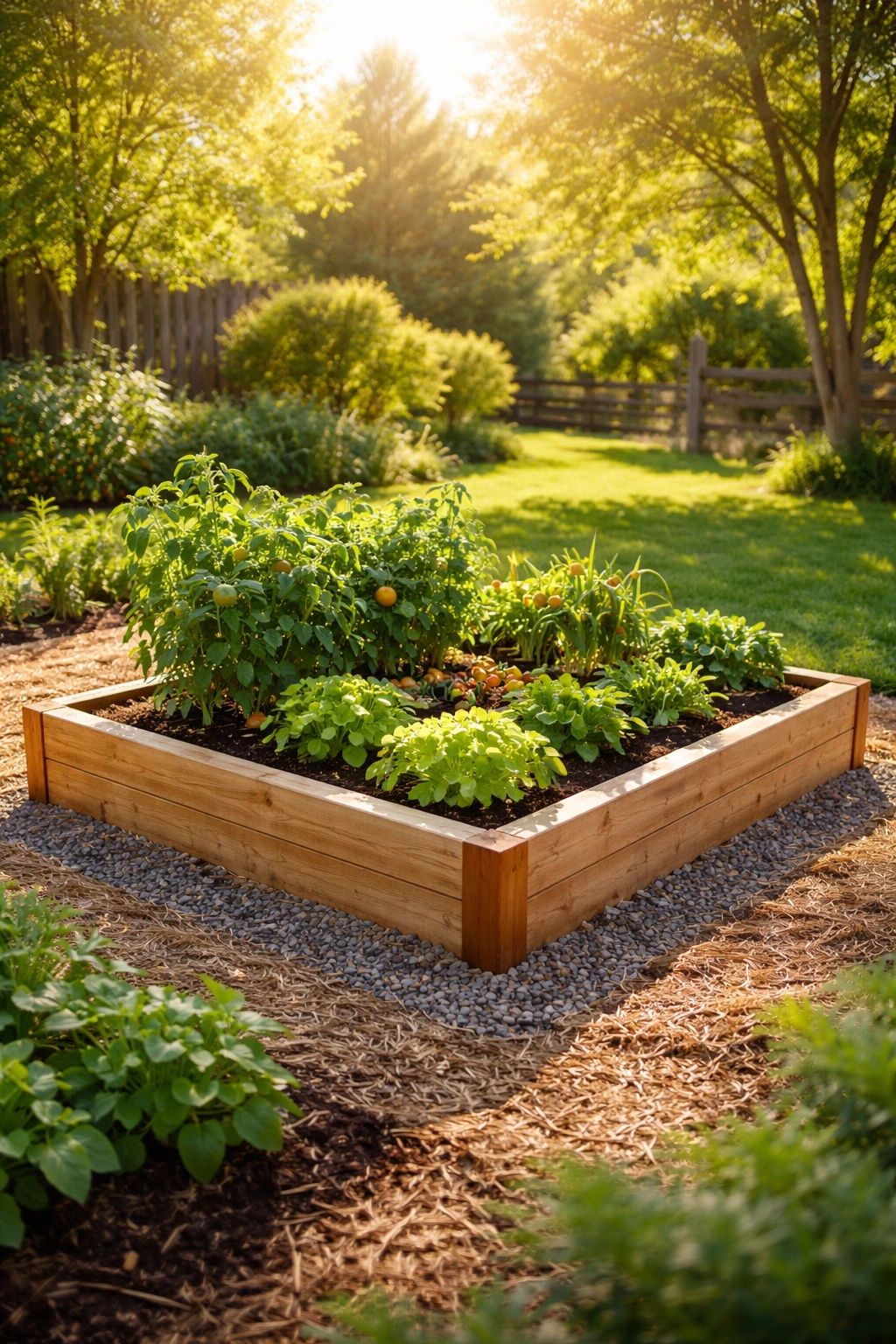 Raised bed in a sunlit outdoor space