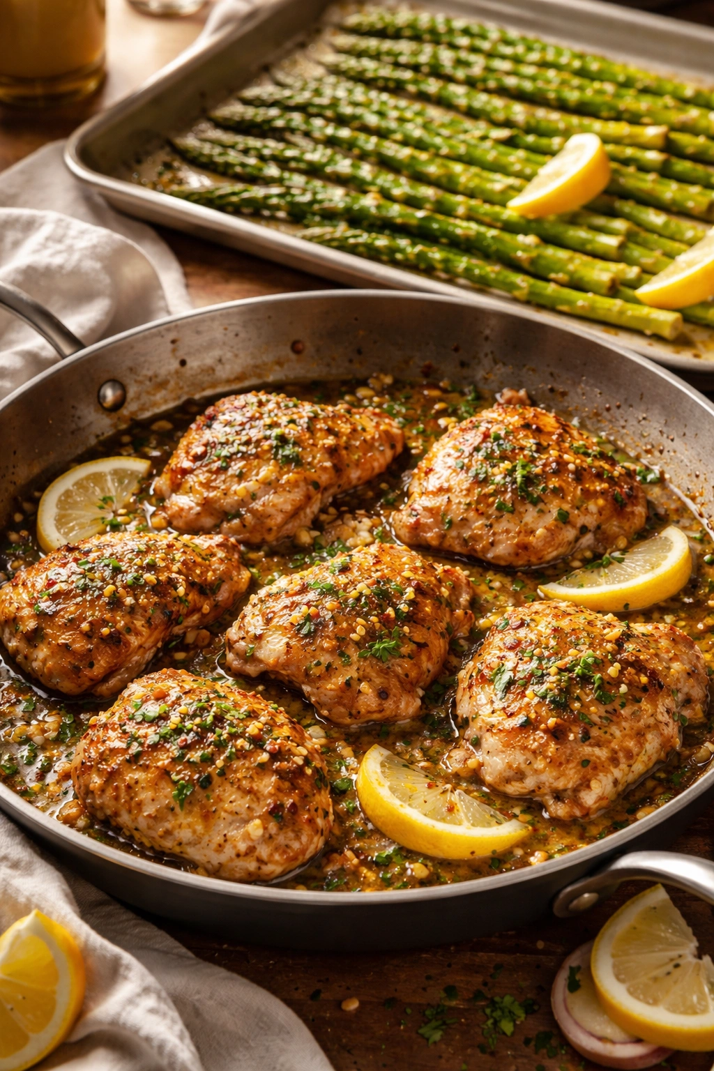 Garlic butter chicken with roasted asparagus