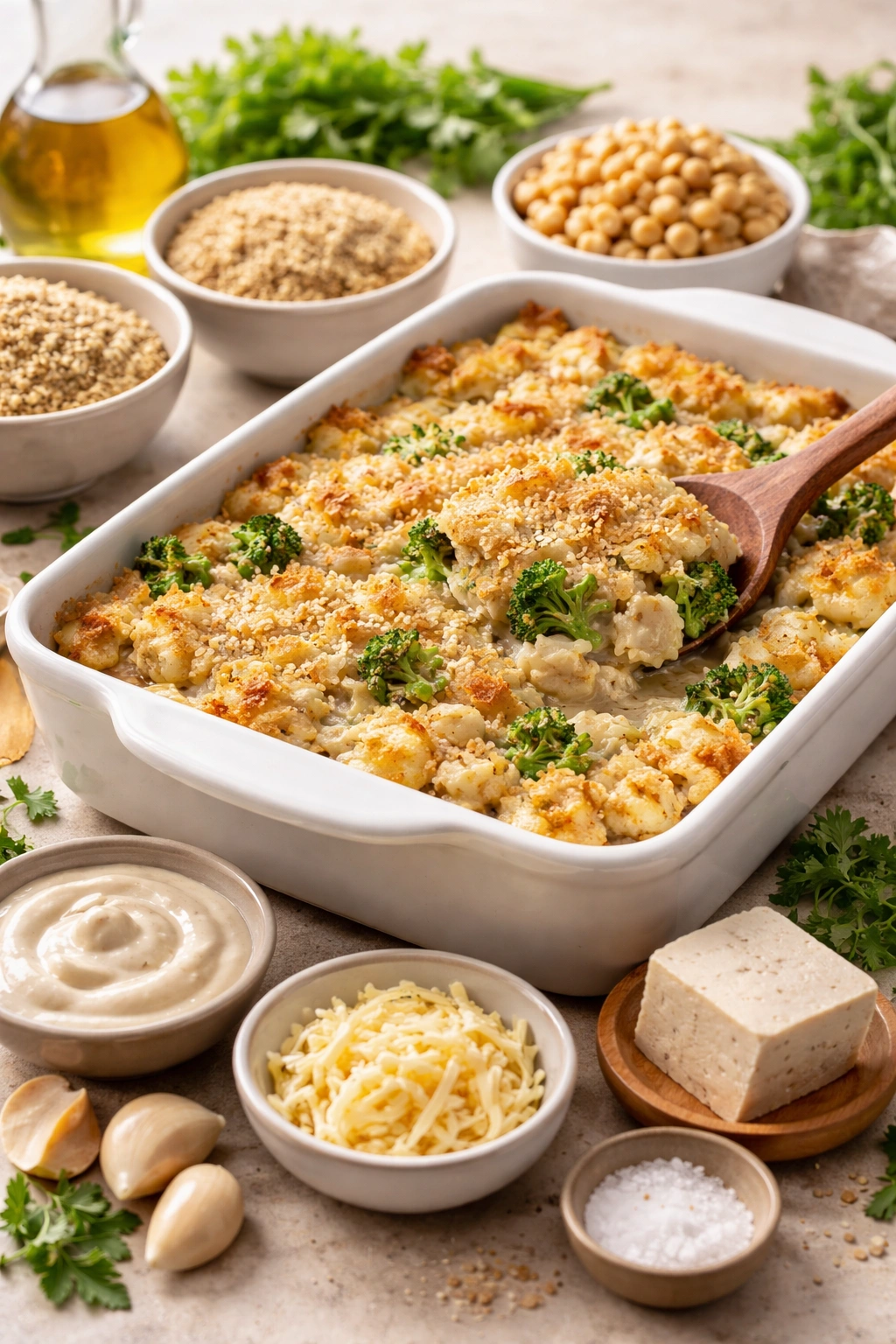 Casserole with dairy-free and gluten-free adaptations implied