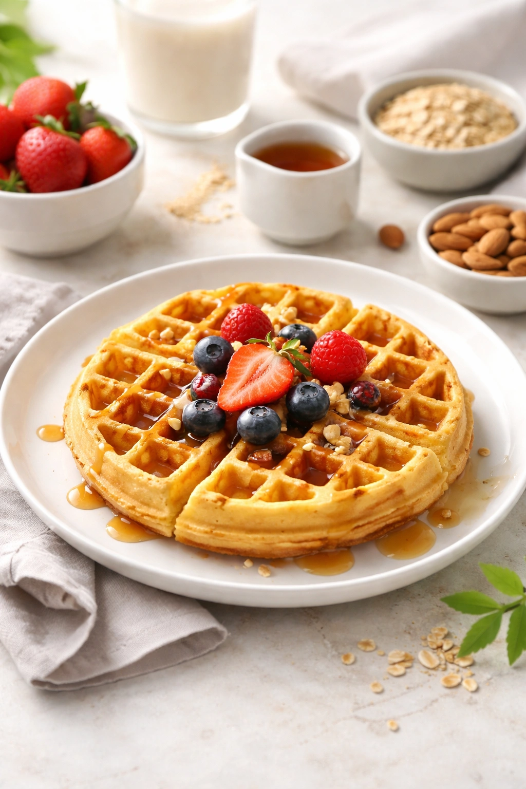 Waffle texture suggesting dietary swaps like gluten-free and dairy-free.