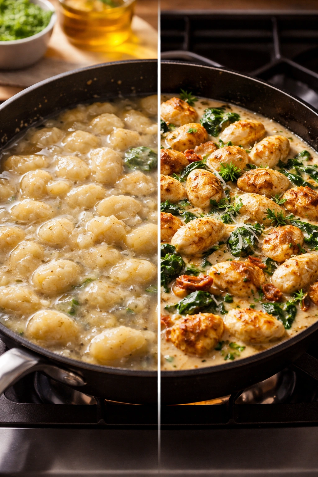 Gnocchi texture: mushy vs. properly cooked in two halves