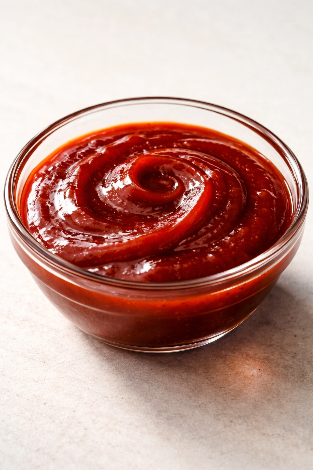 Glossy gochujang glaze in a small glass dish