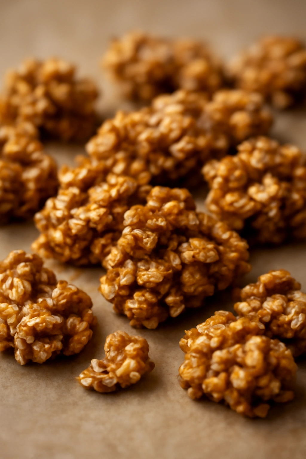Granola with oil sheen highlighting texture