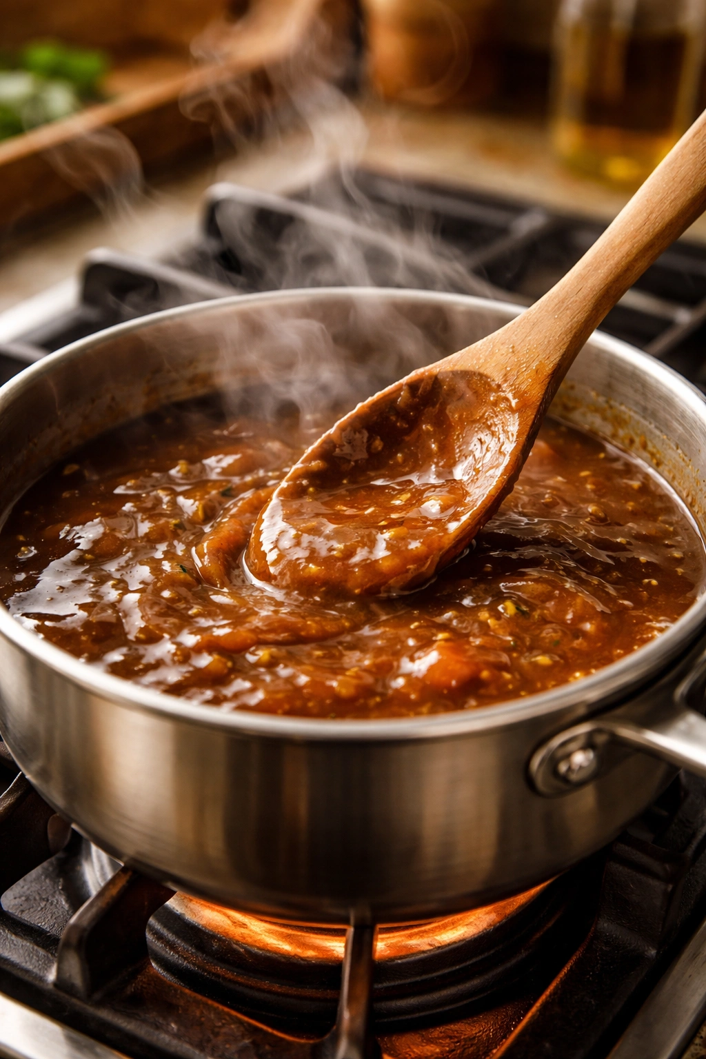 Gravy thickening on stove during troubleshooting for steak.