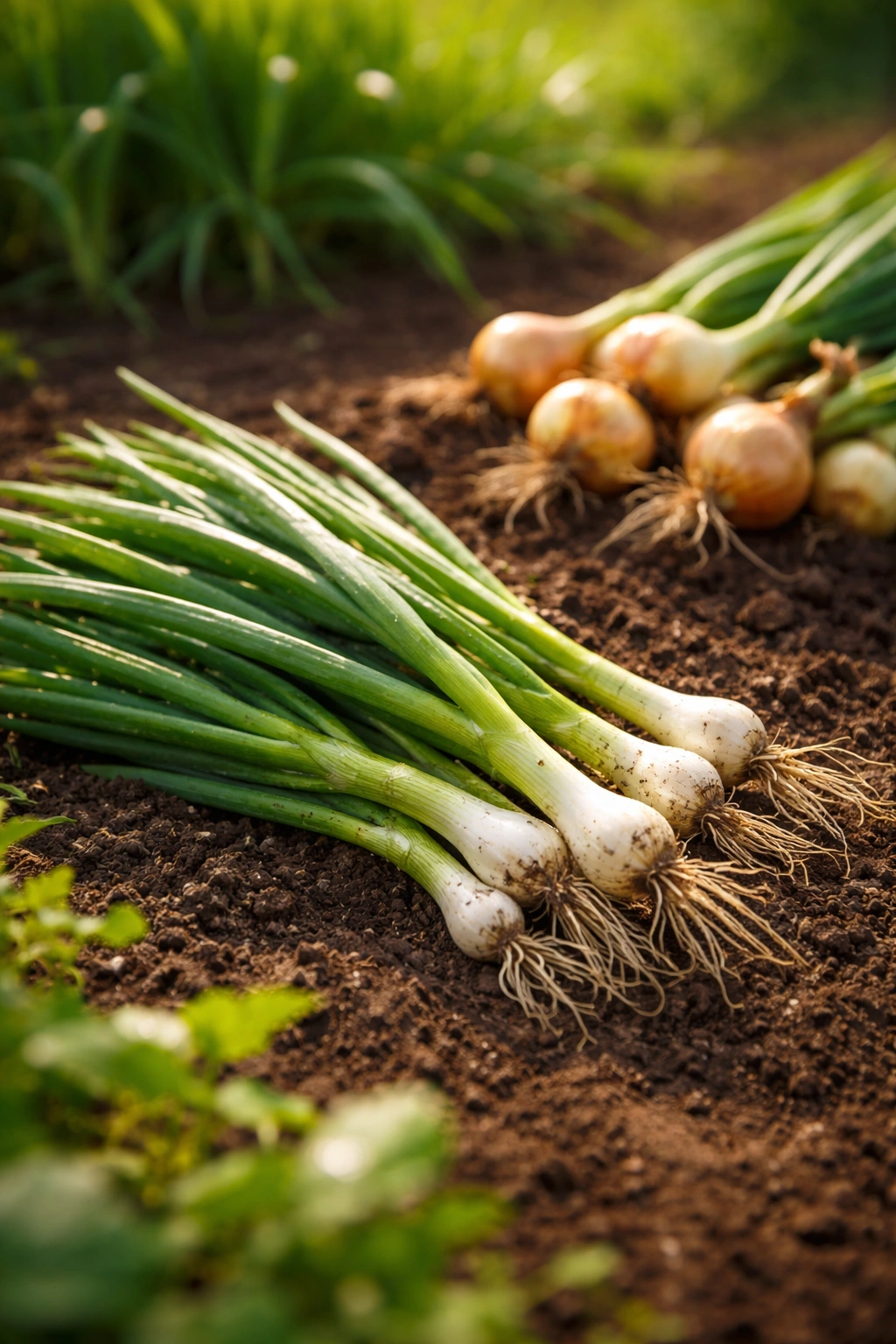 Green onion ready for early harvest with tall green stalks