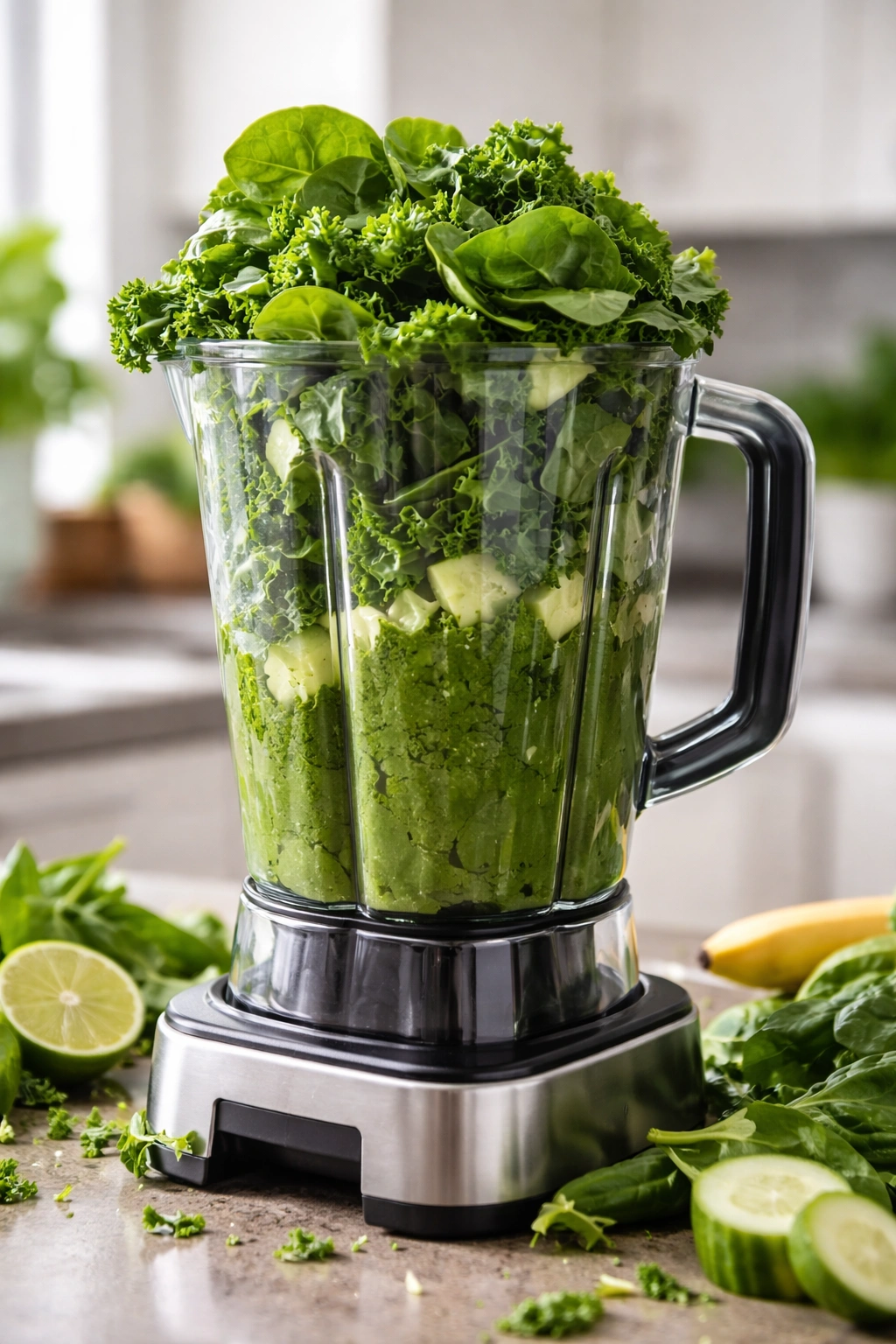 Blender with greens showing common smoothie mistakes