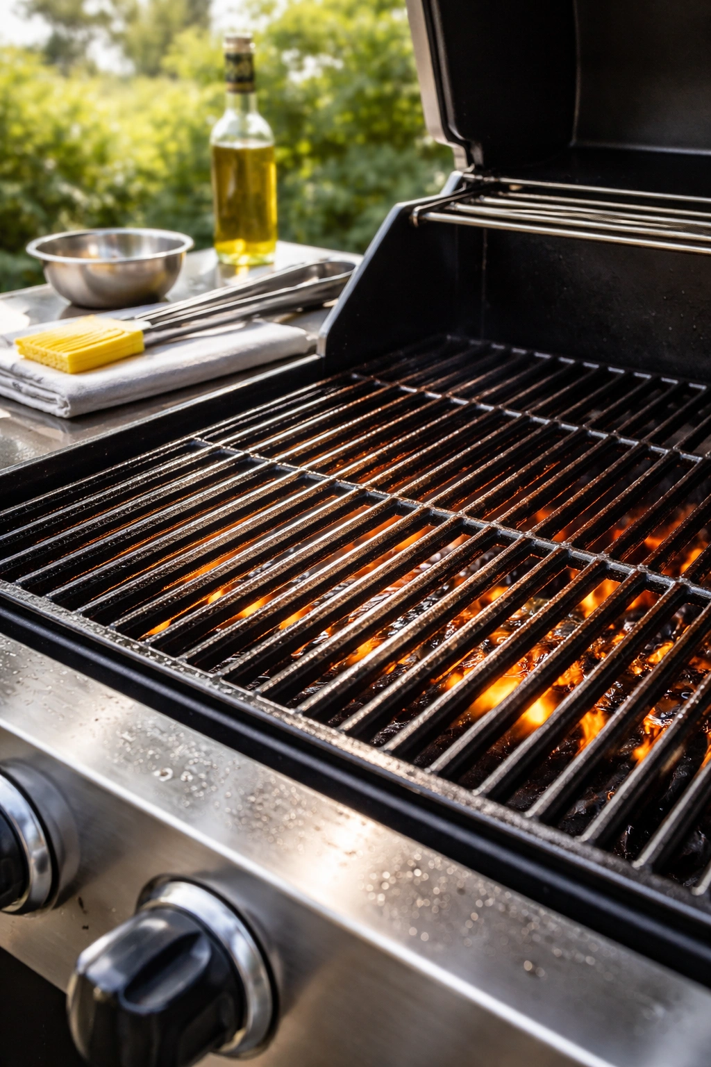 Grill grates with heat glow and clean metallic texture