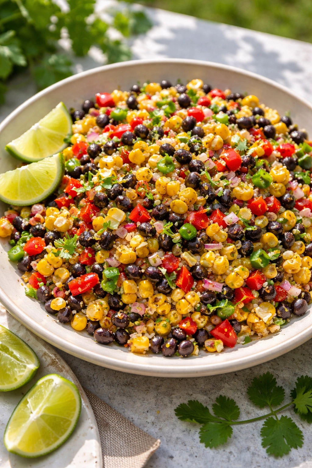 Grilled corn black bean salad with lime cilantro