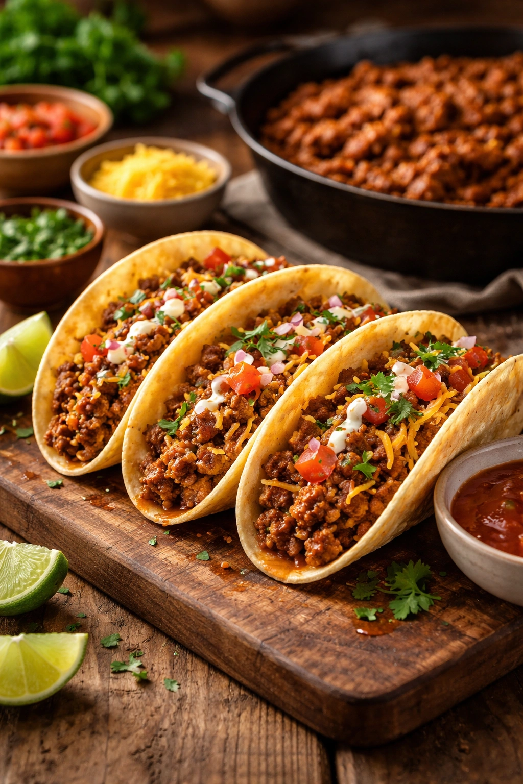 Close-up of juicy ground beef in tacos showcasing homemade seasoning