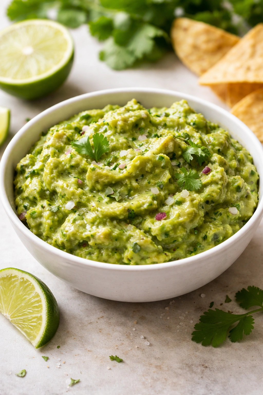 Creamy guacamole with chunky avocado texture in a bowl