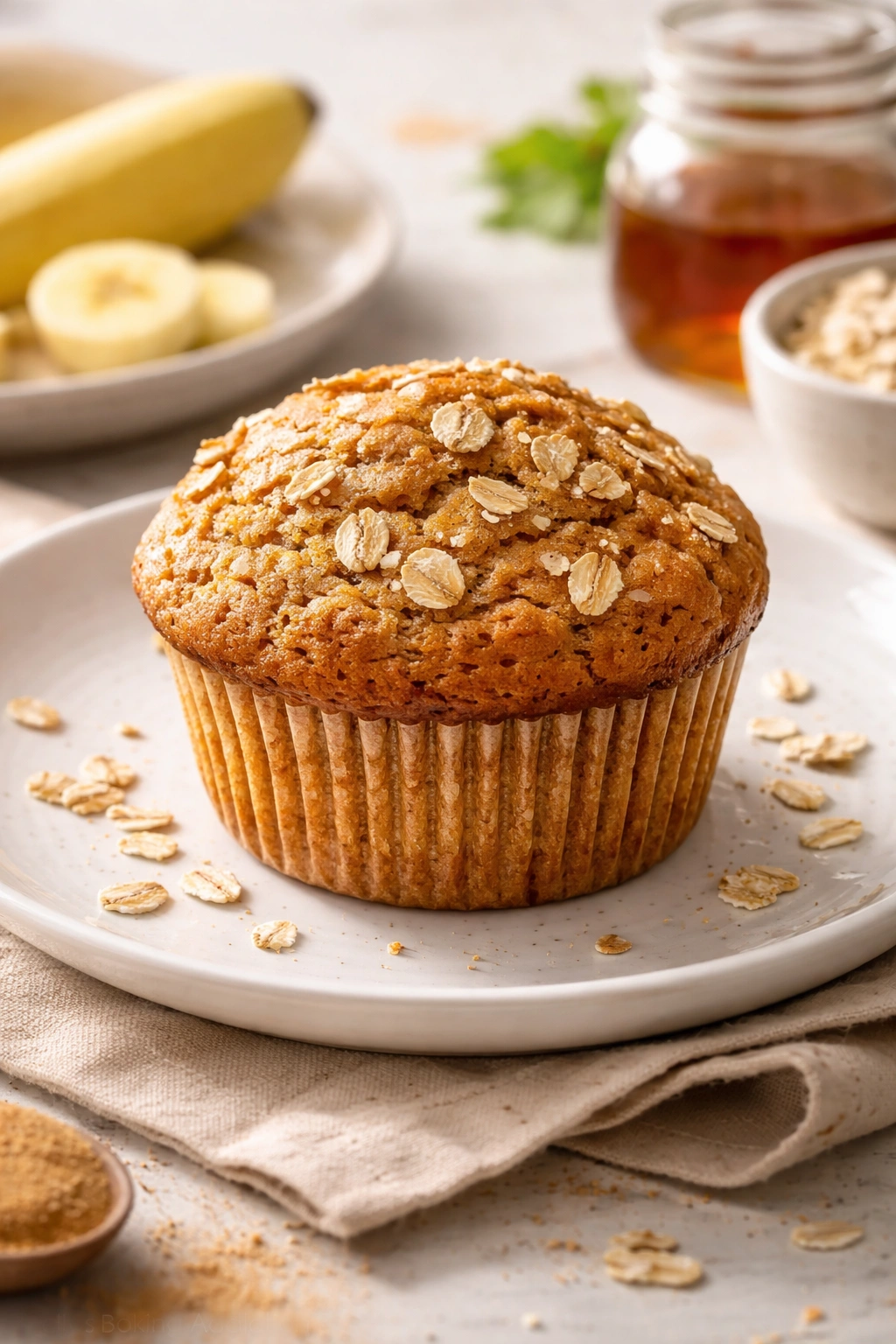 Muffin on plate with wholesome crumb
