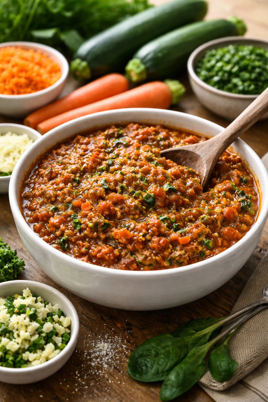 Bolognese sauce with hidden vegetables blended in