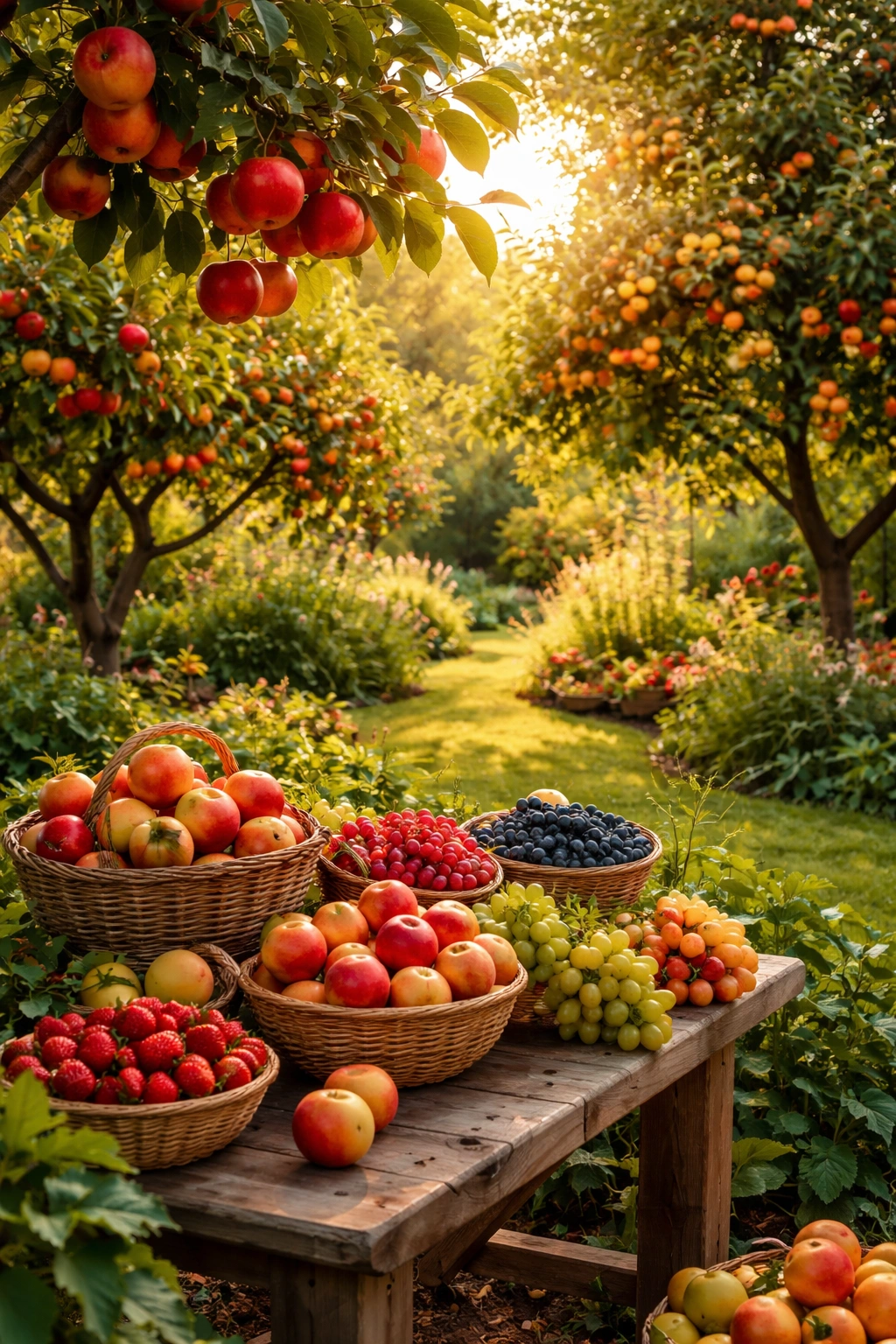 Backyard fruit trees with abundant harvest illustrating benefits of homegrown fruit