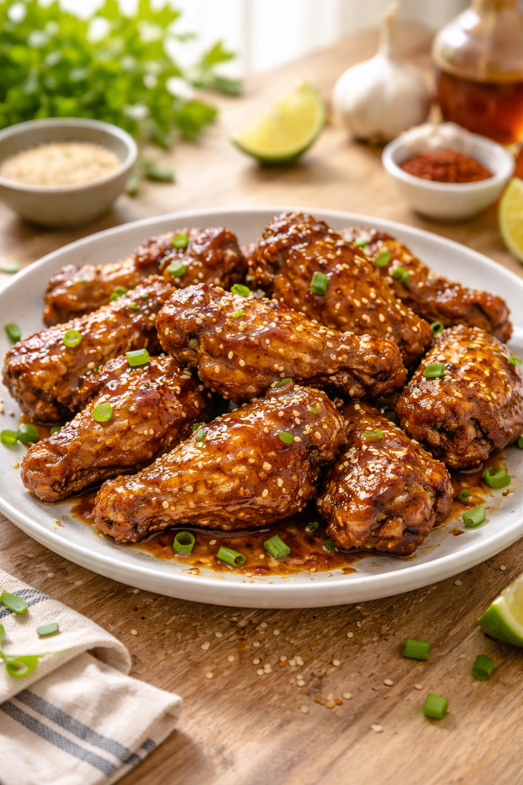 Homemade honey garlic wings plated at home