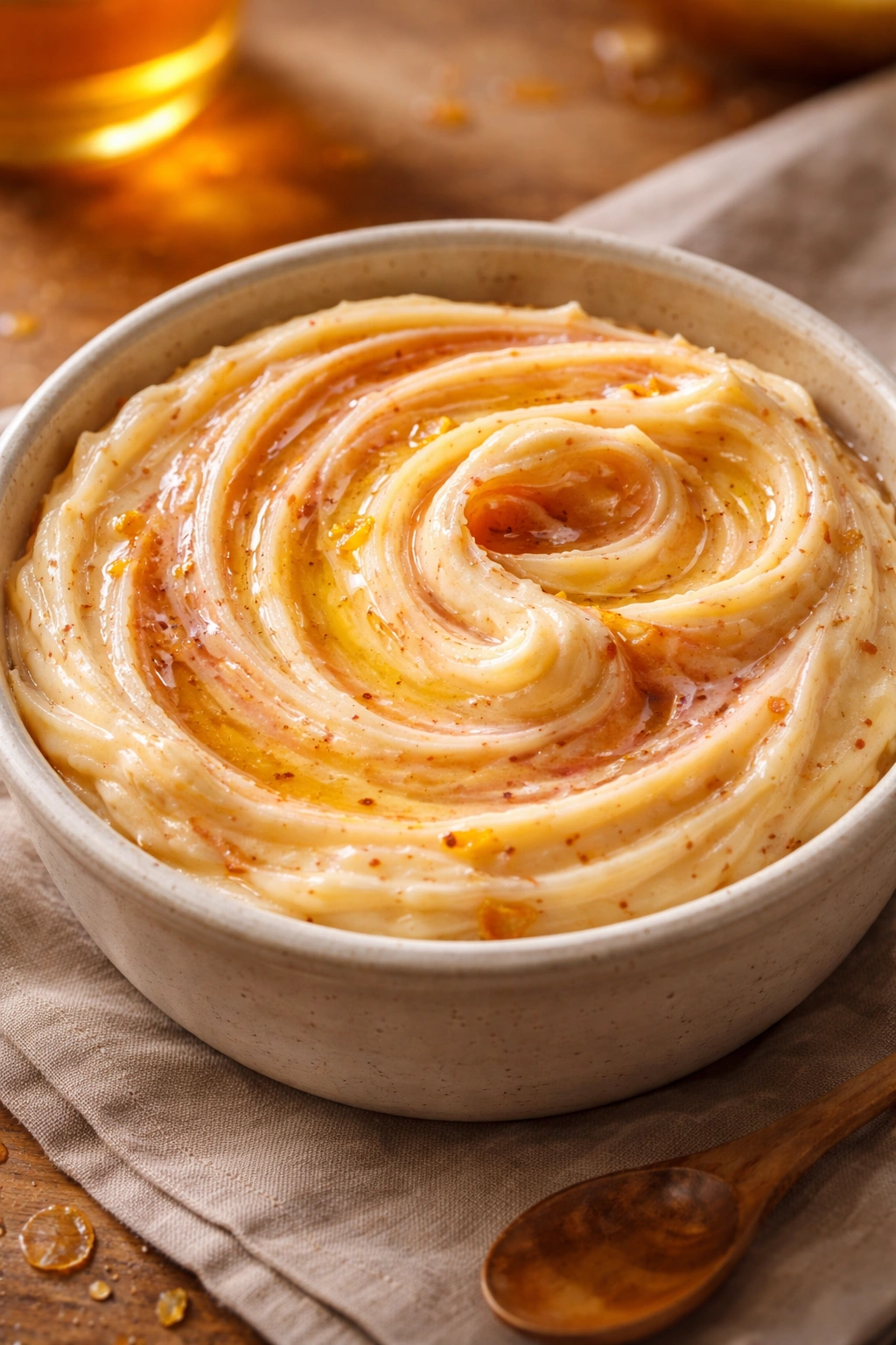 Close-up of honey butter with subtle swirl colors suggesting personalized variations