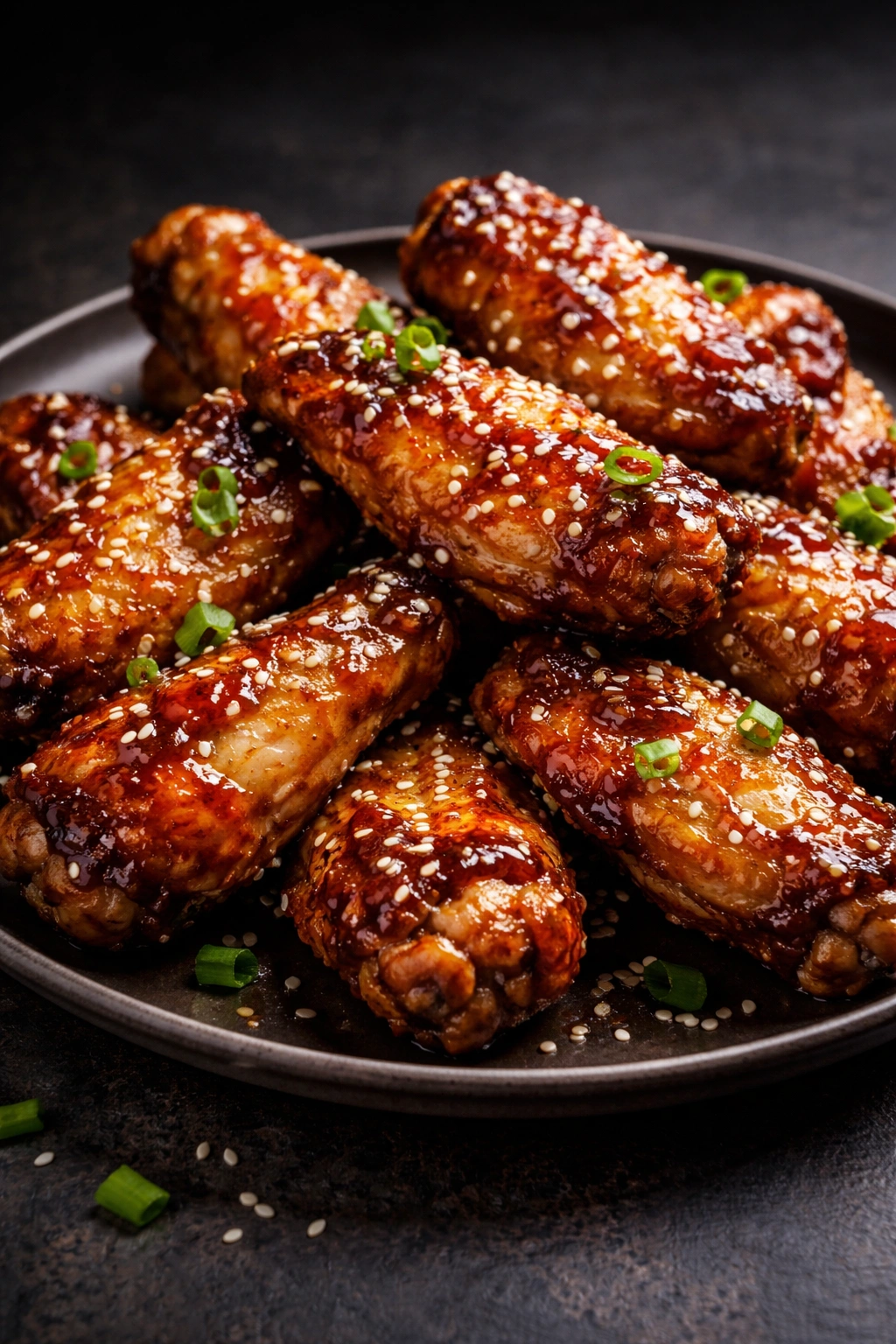 Honey garlic soy wings with shiny caramelized glaze
