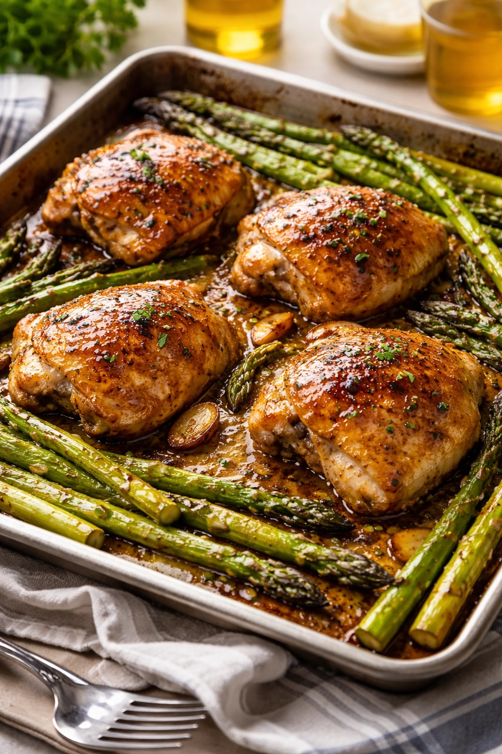 Sheet-pan chicken with honey mustard glaze and asparagus