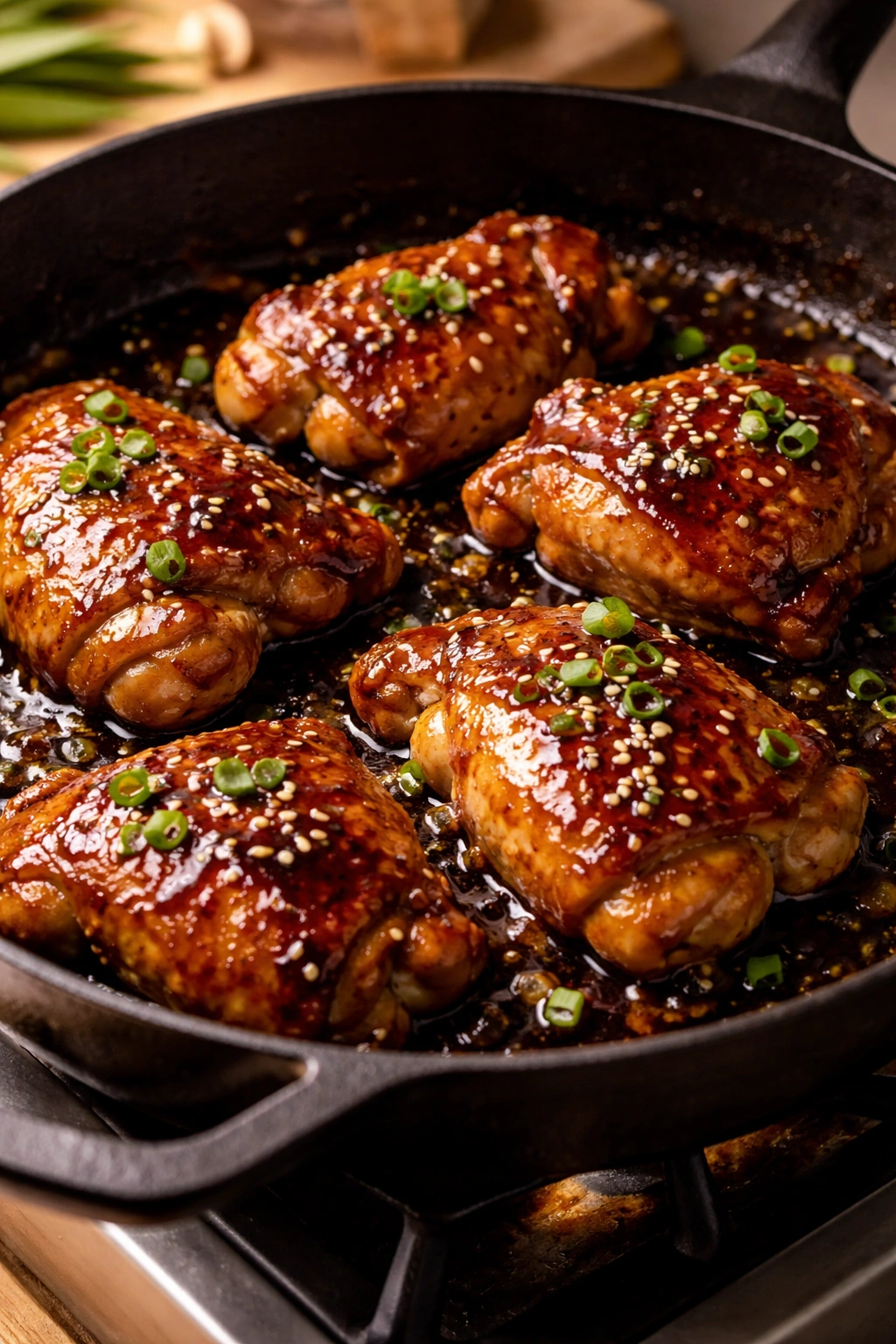 Juicy chicken thighs with honey soy glaze