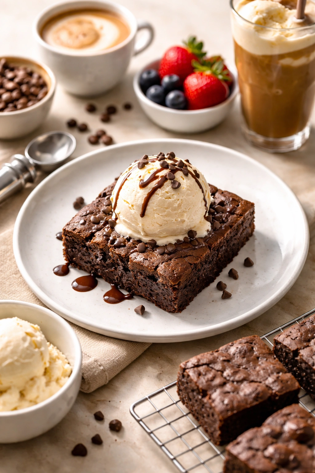 Protein ice cream scoop with brownie as a pairing