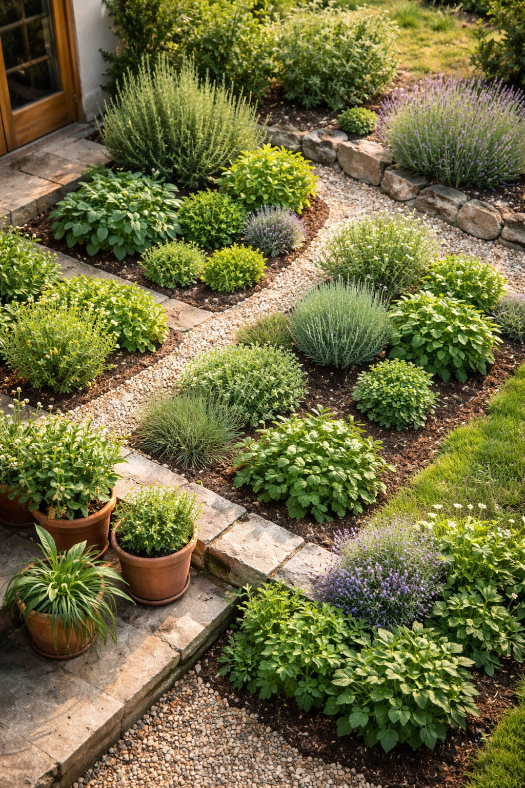 Herb garden plan showing ideal planting locations for common herbs