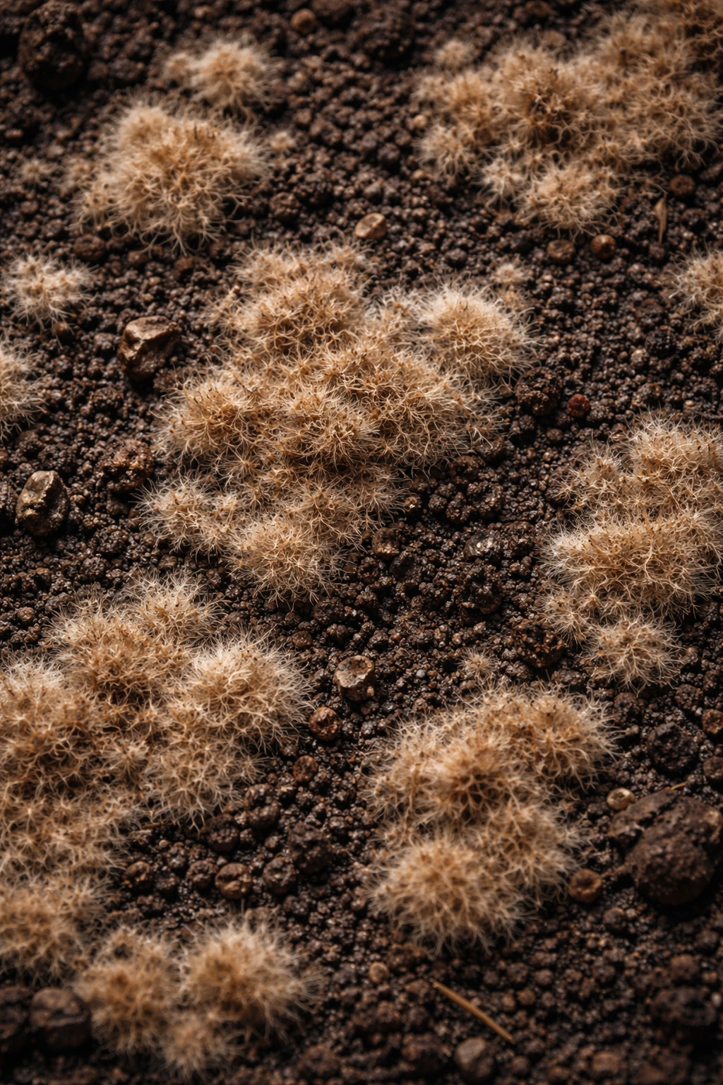 Close-up of brown soil fungus showing texture and color patterns