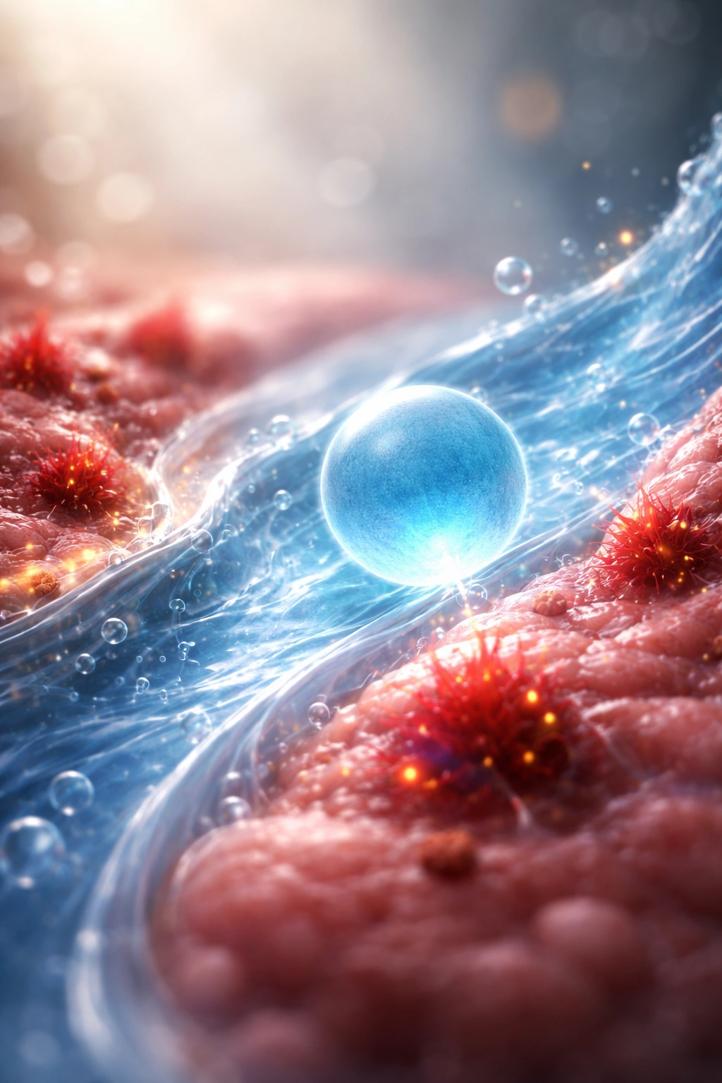 Abstract visualization of reduced inflammation with cool tones
