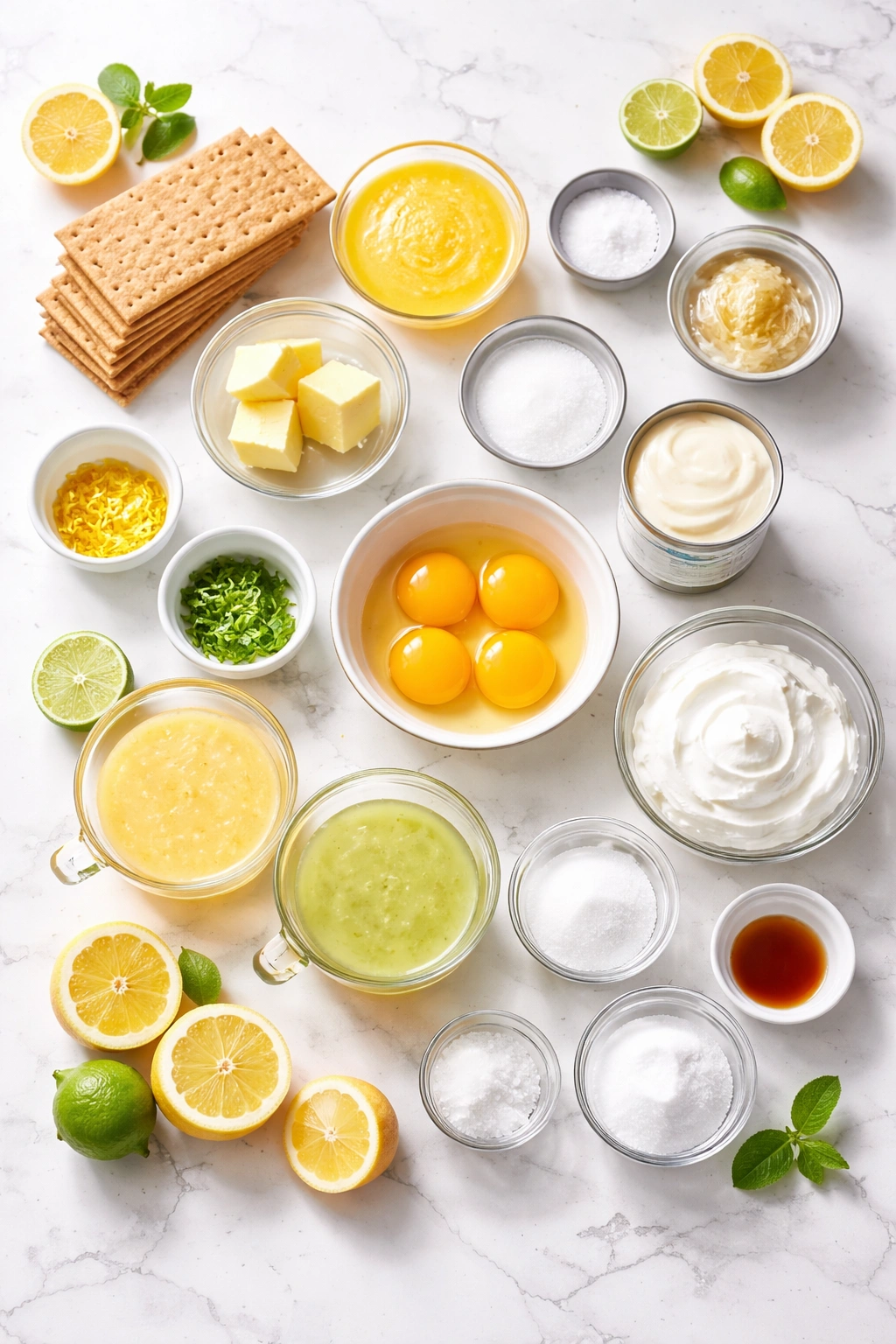 Flat lay of all ingredients for no-bake Atlantic Beach Pie