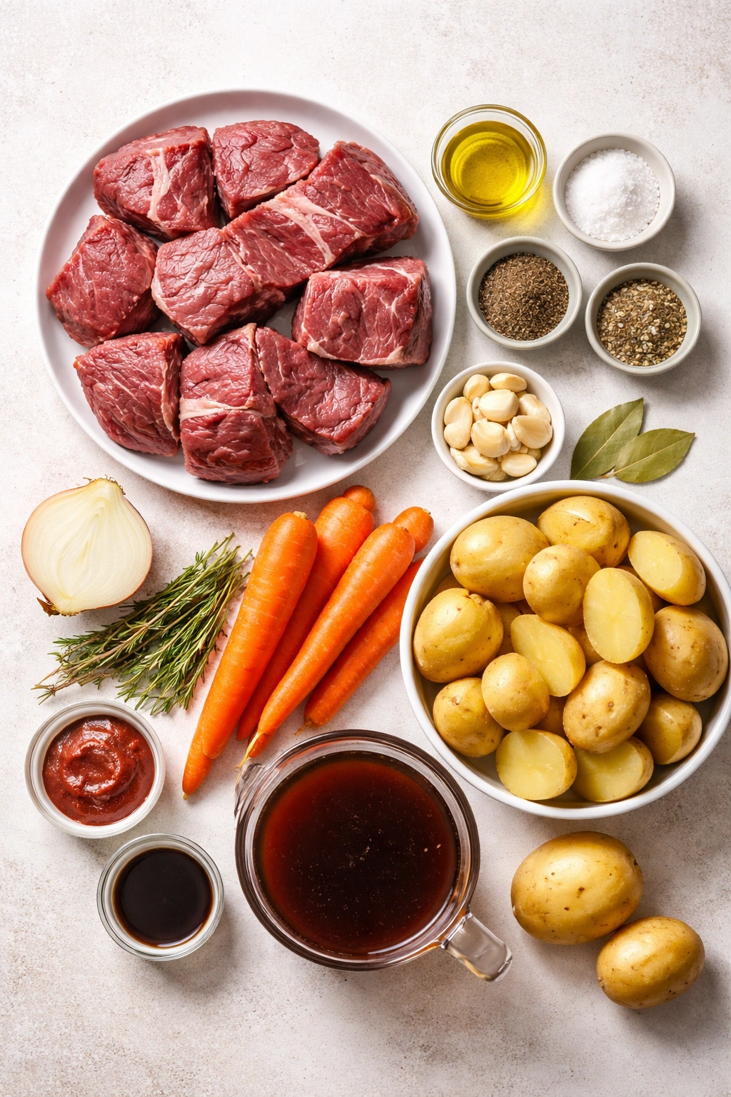 Top-down arrangement of roast ingredients