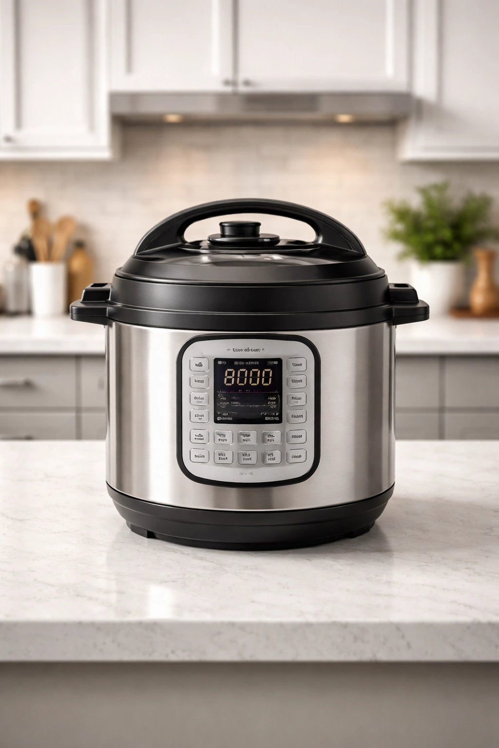 Instant Pot on a clean kitchen counter ready for use