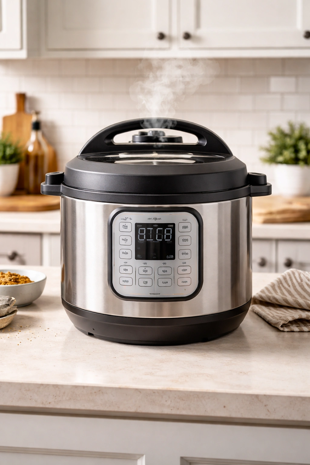 Instant Pot on counter ready for high-pressure cooking
