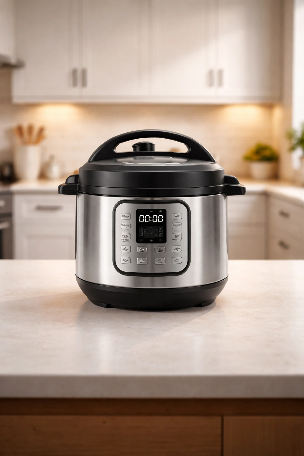 Instant Pot on a clean kitchen counter in a minimalist kitchen