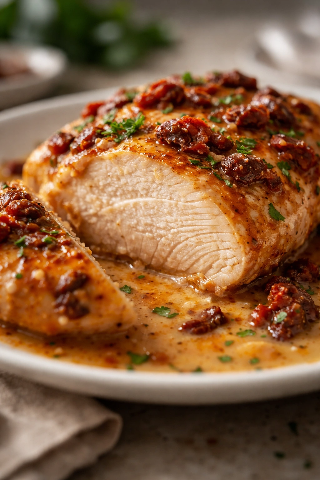 Juicy chicken breast with glossy surface