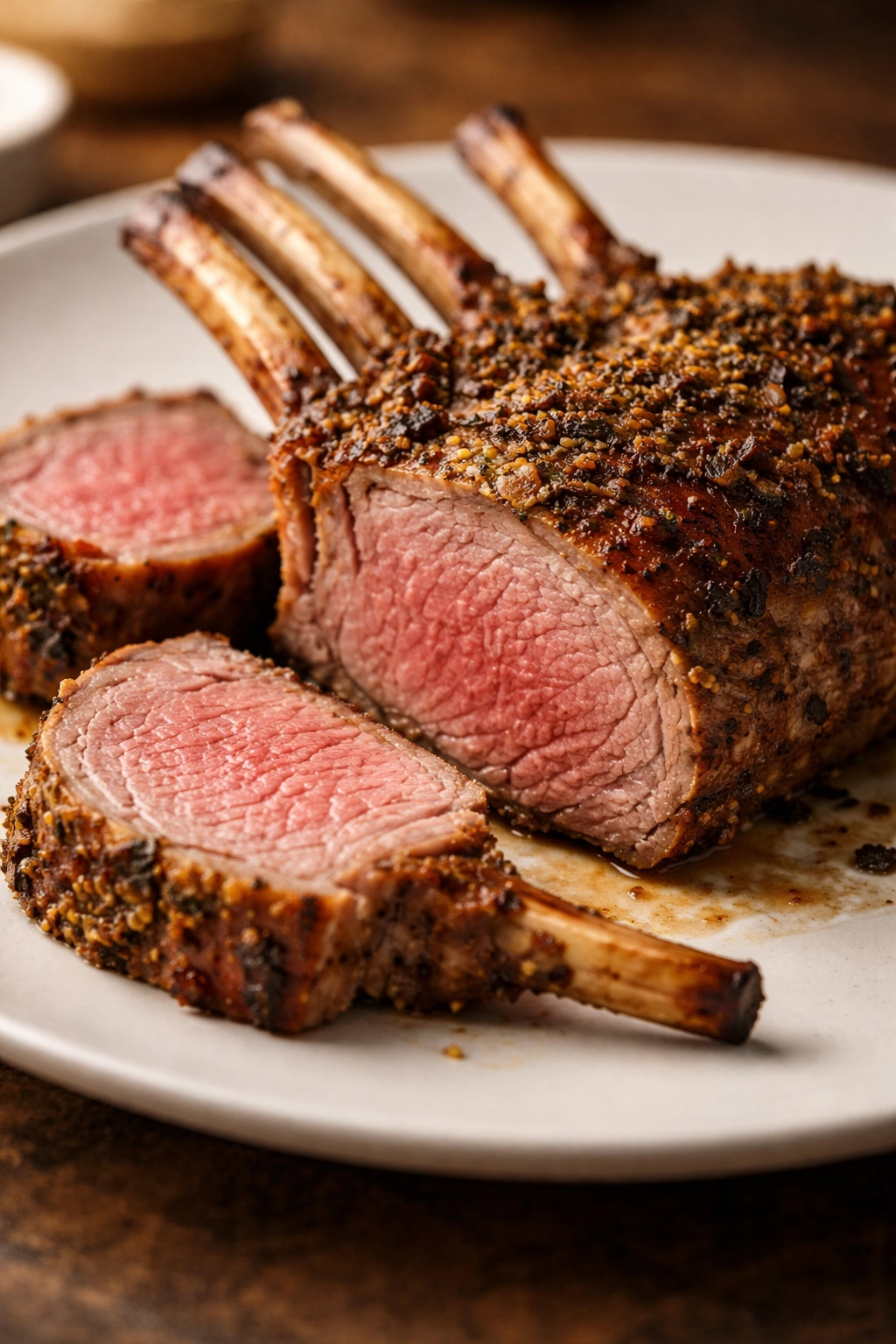 Cross-section of lamb showing pink interior and browned crust.