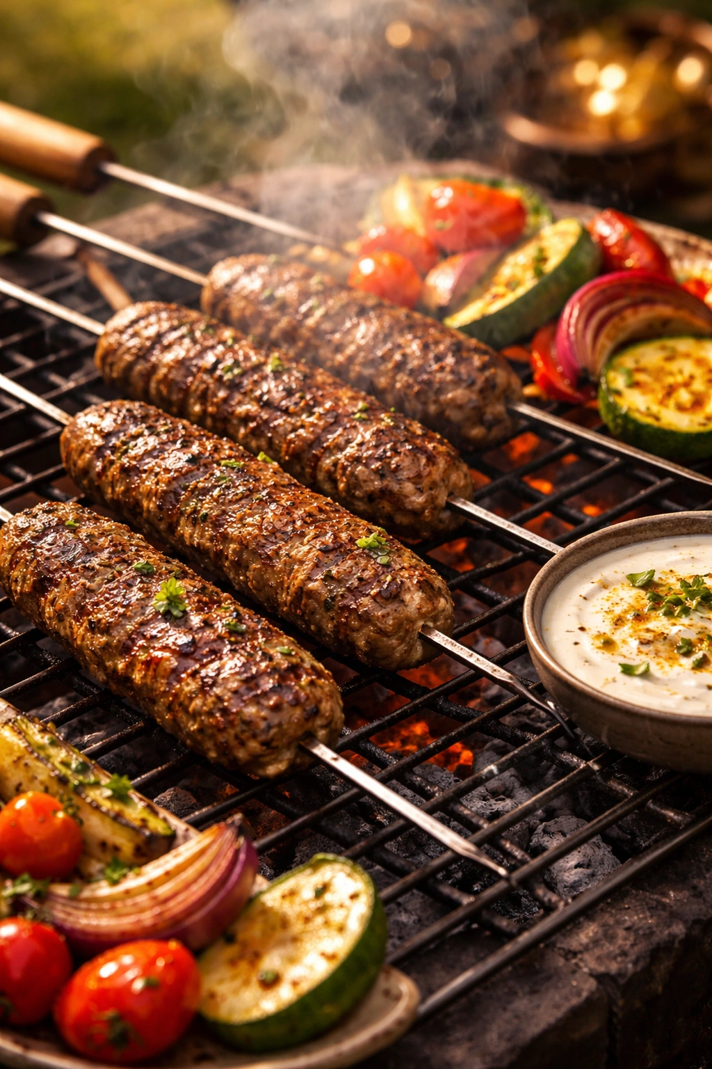 Lamb kofta skewers on grill