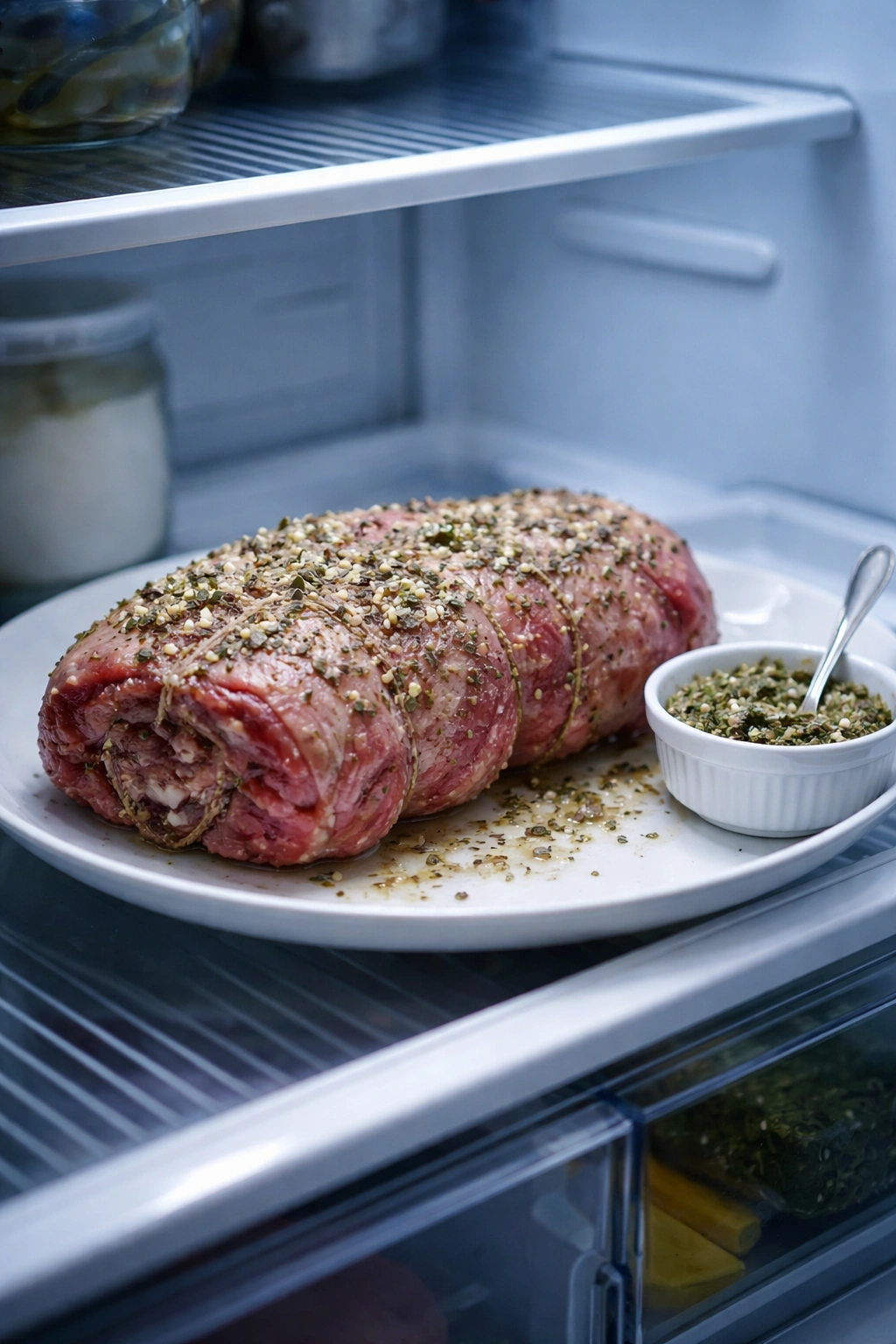 Lamb resting in fridge for make-ahead prep