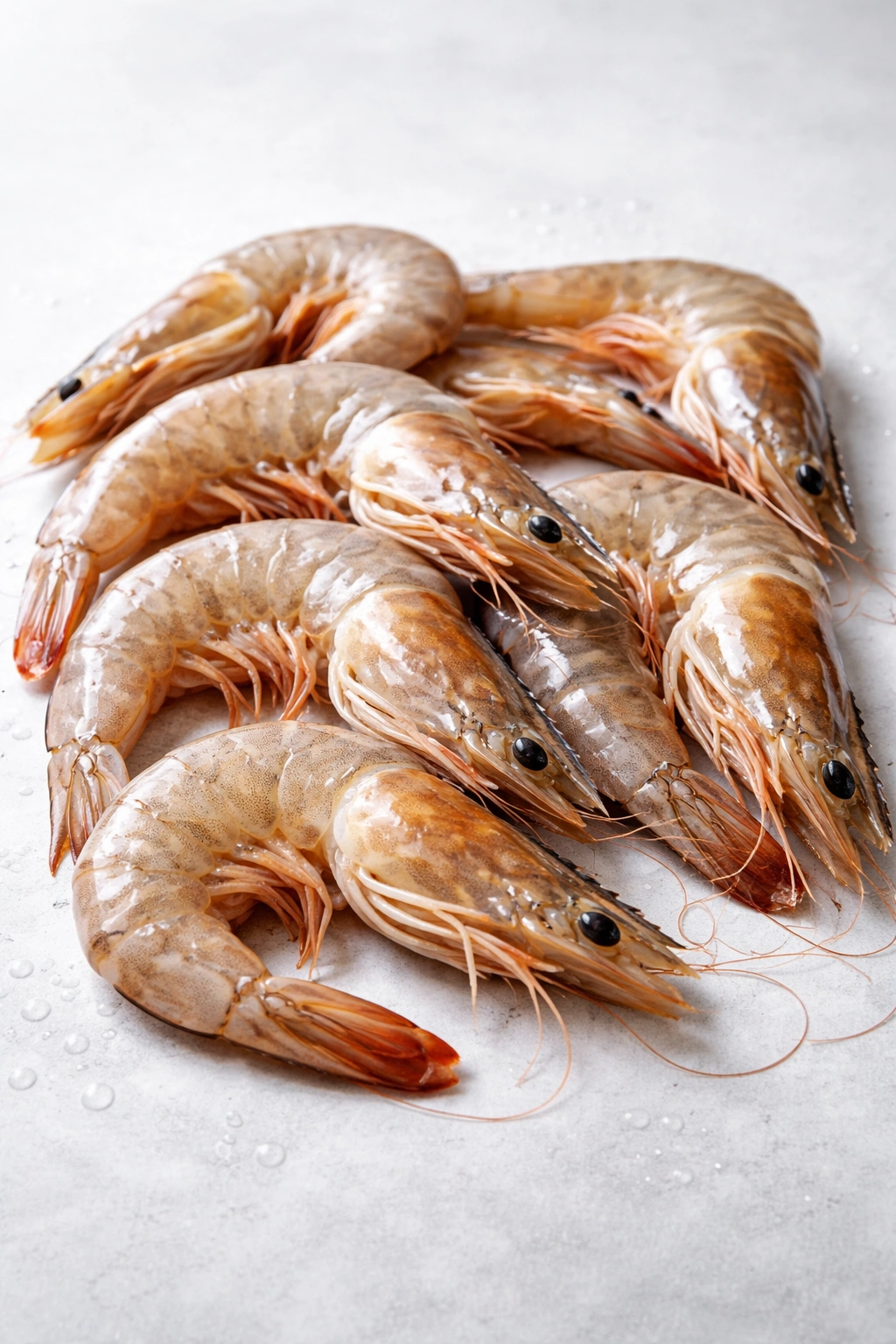Large shell-on shrimp on a neutral surface