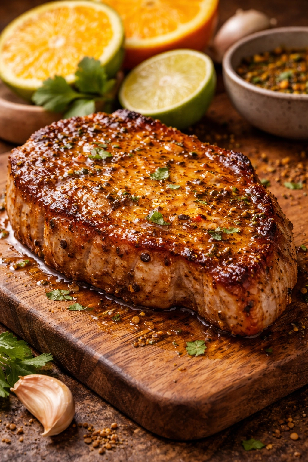 Pork chop with orange lime cumin glaze