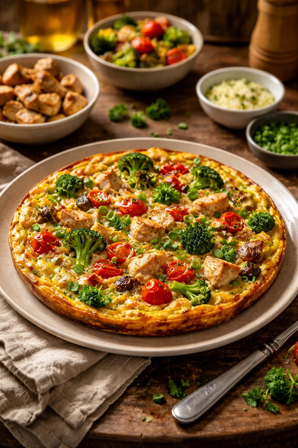 Colorful frittata made from leftovers on a plate