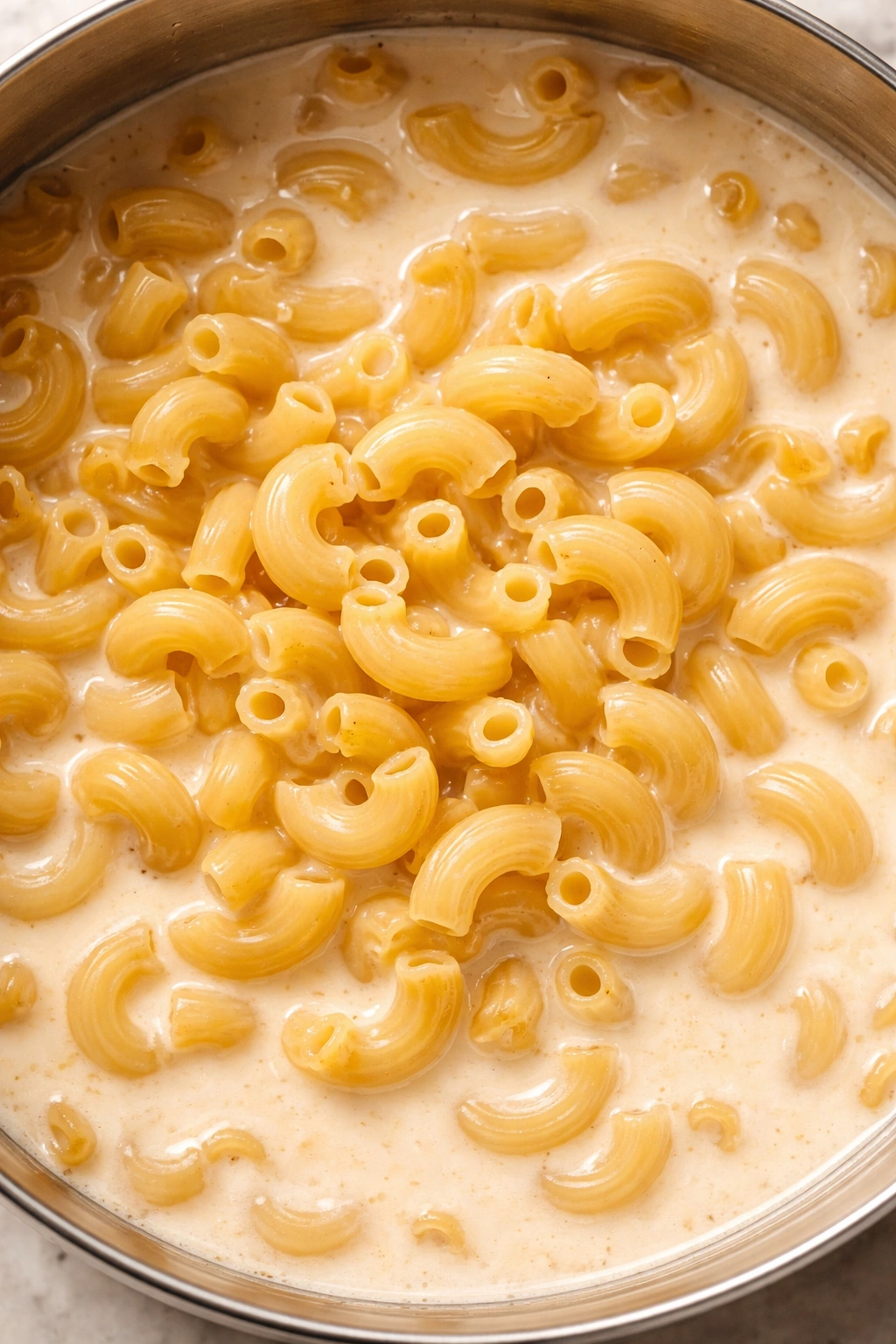Pasta in creamy sauce showing balanced liquid to pasta