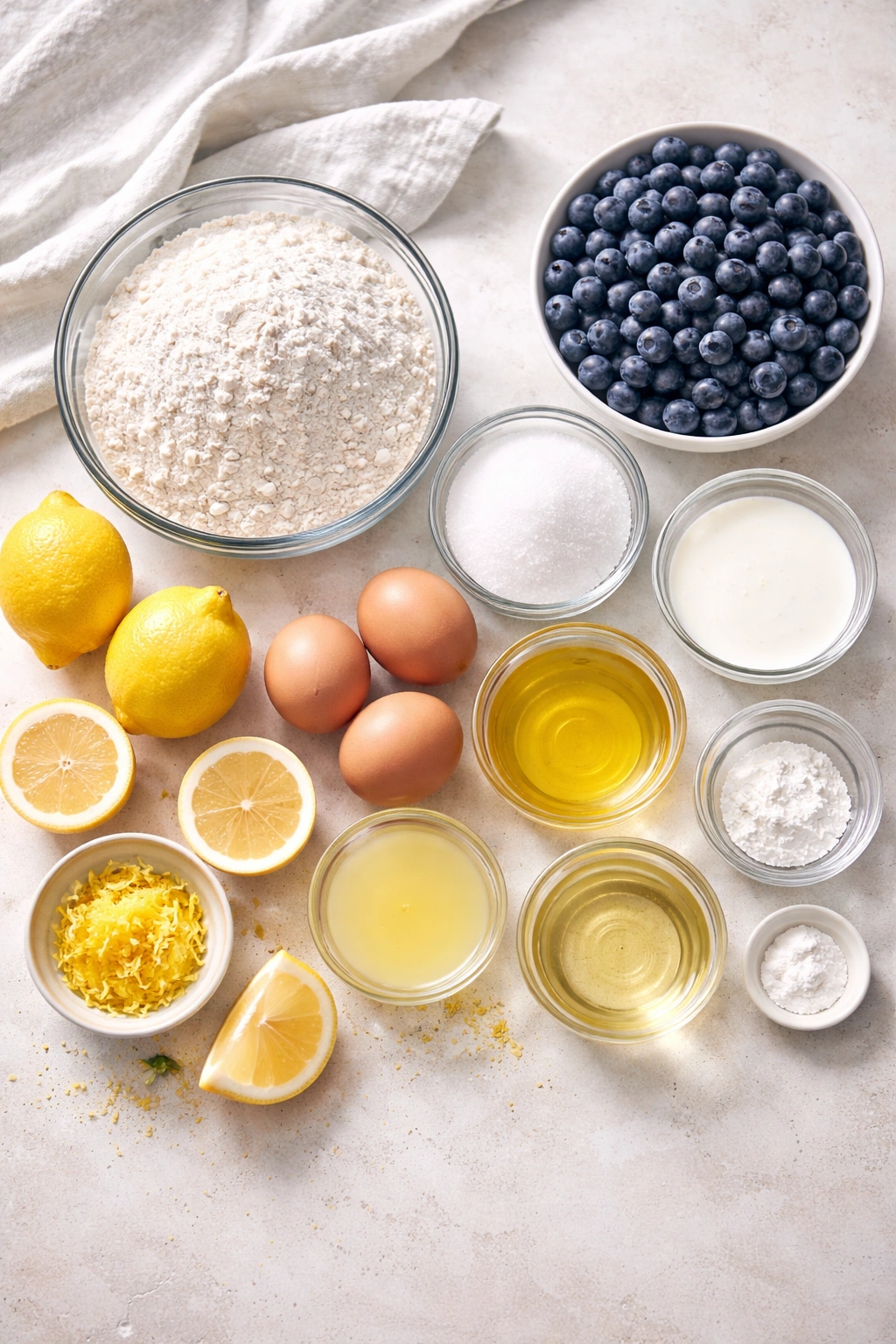 Flat lay of all loaf ingredients on a light board
