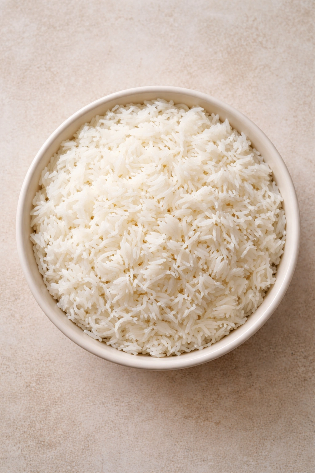 Steamed long-grain jasmine rice with separated grains in a bowl