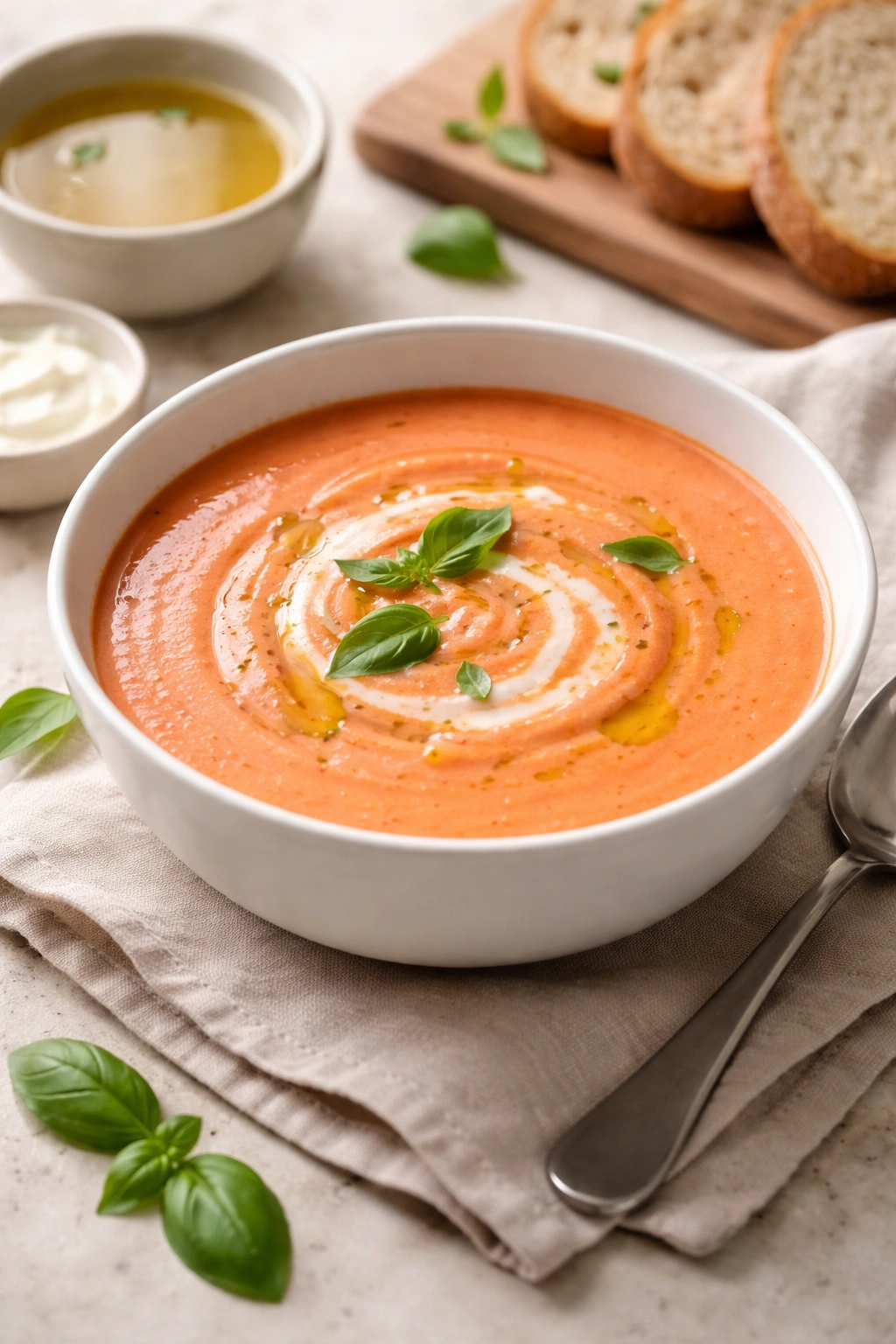 Creamy tomato soup in a calm setting suggesting gentle digestion
