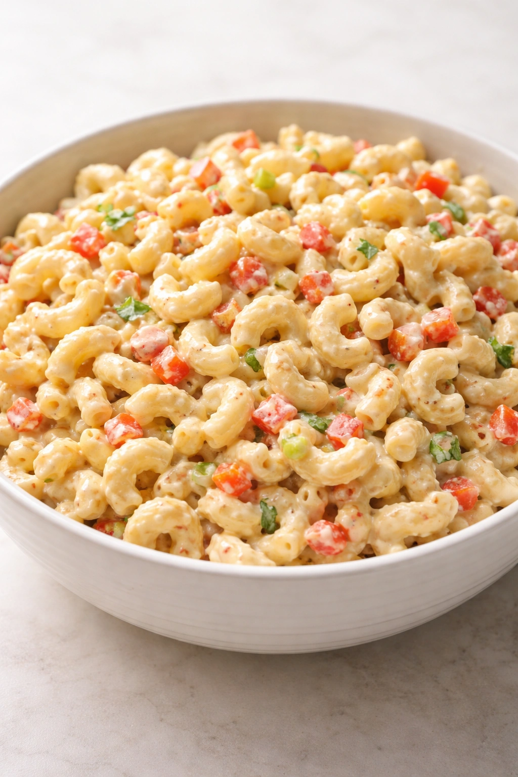 Creamy macaroni salad with no liquid pooling