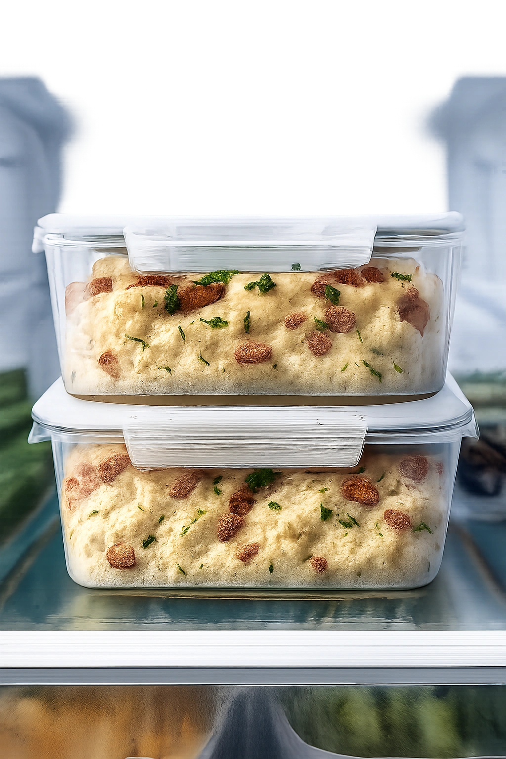 Refrigerated containers with potato salad for make-ahead storage