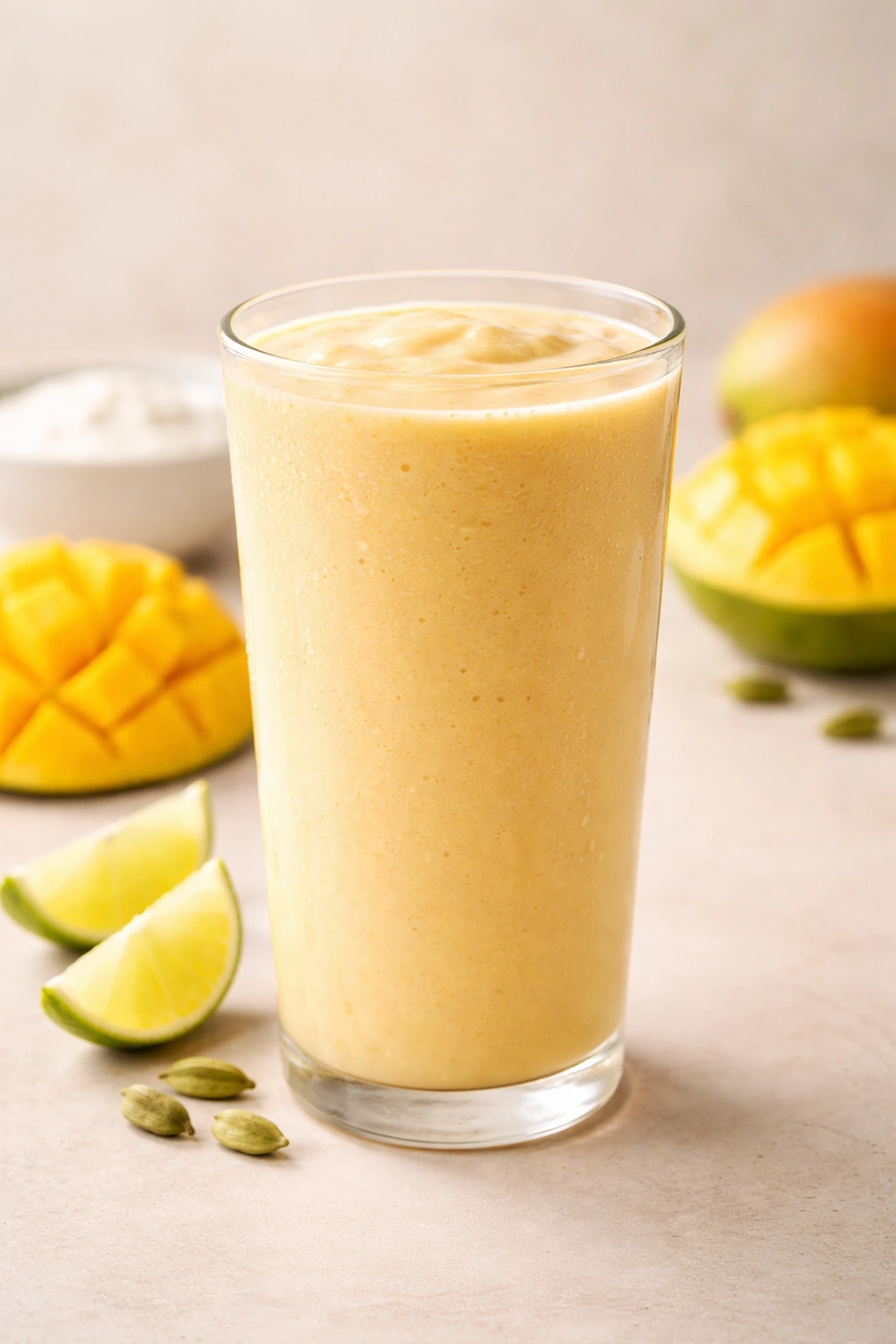 Creamy mango lassi in a glass
