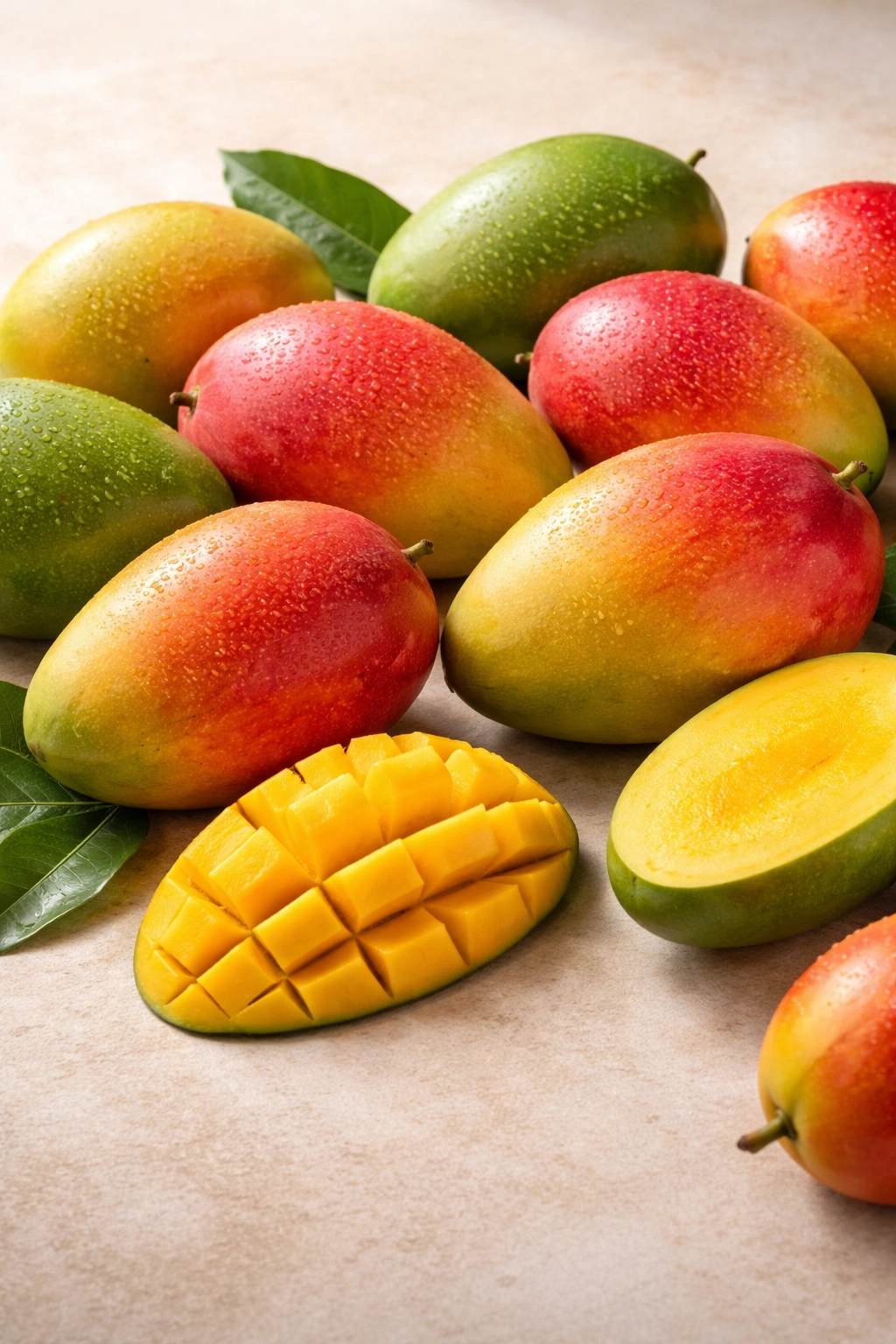 Mangoes showing color variation for selection tips