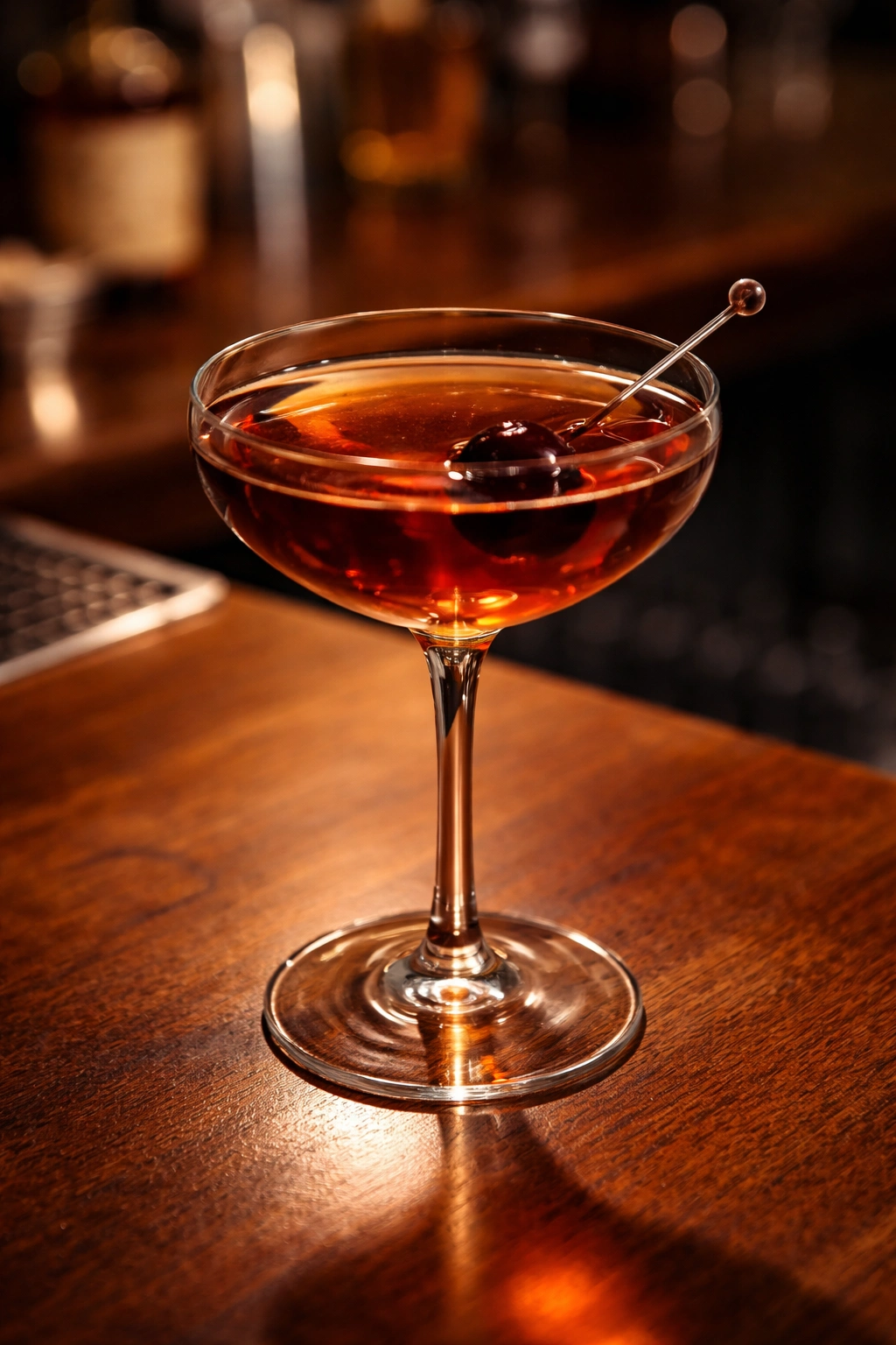 Amber Manhattan in a coupe with a cherry