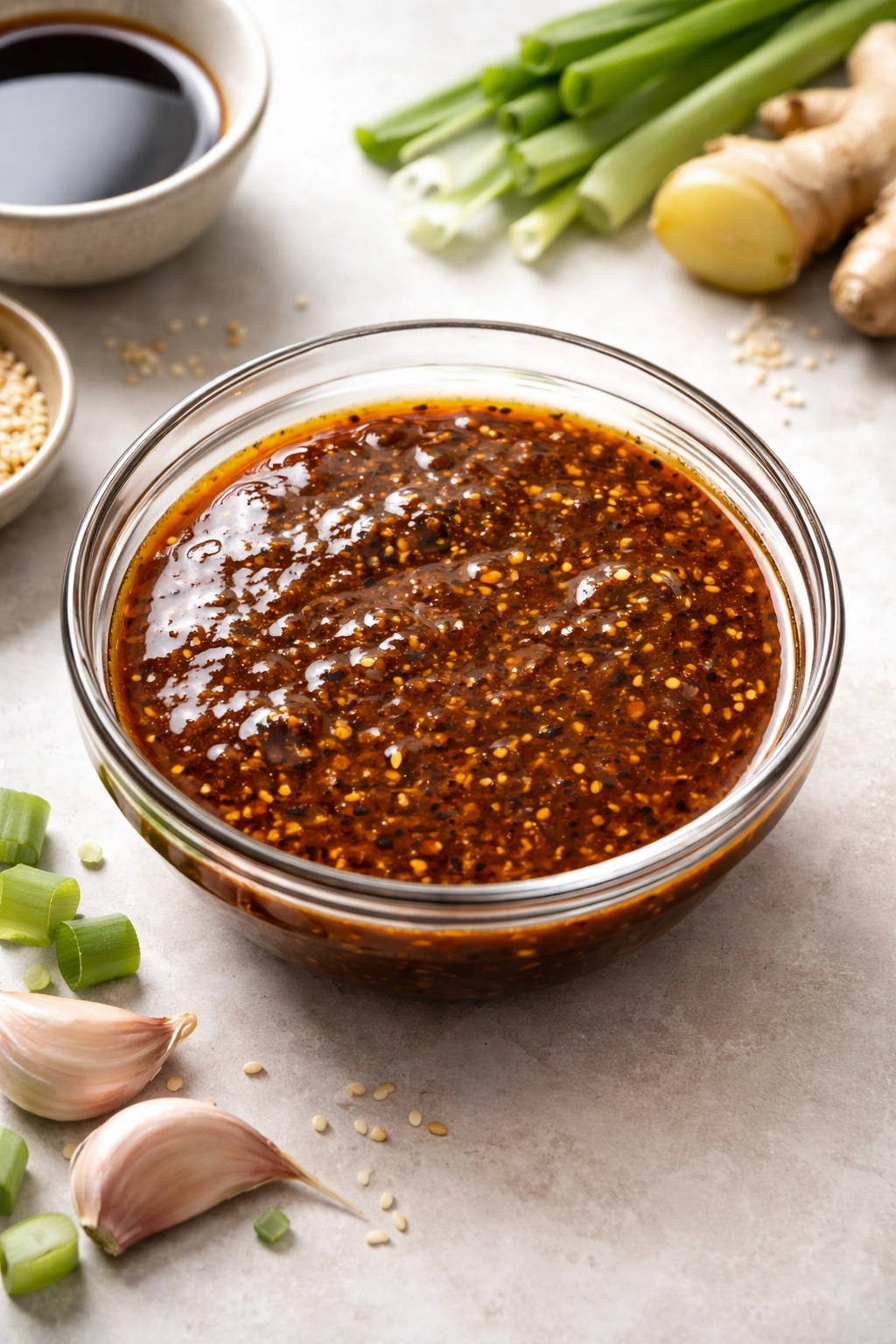 Emulsified bulgogi marinade in glass bowl