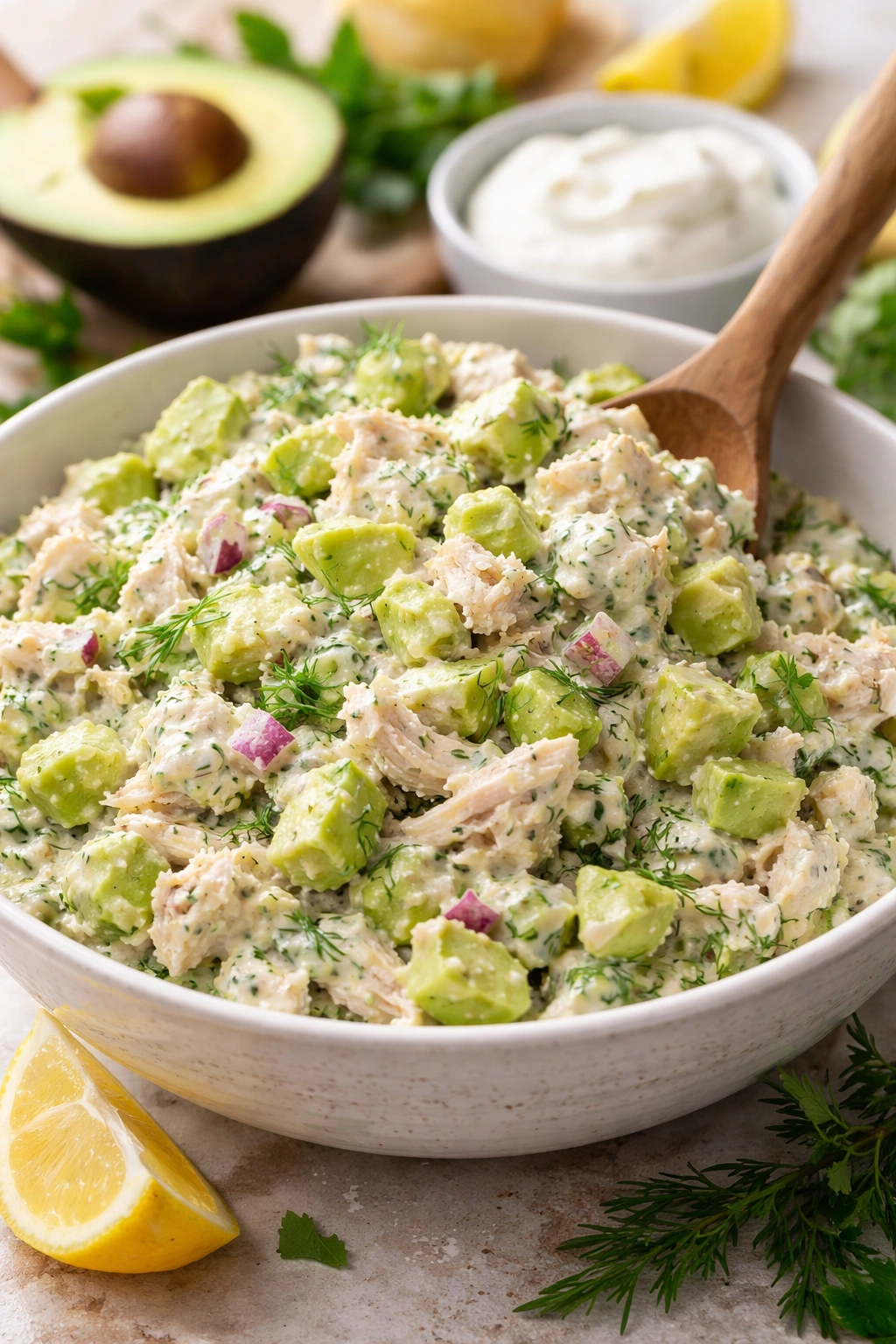 Chicken salad base made with Greek yogurt or avocado