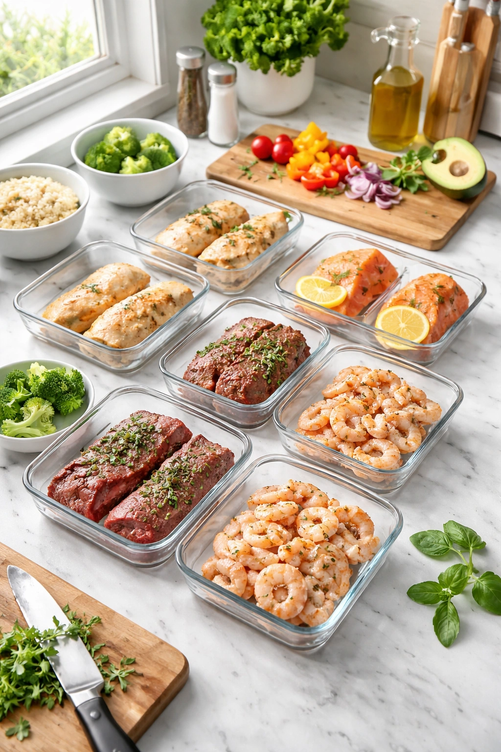 Pre-portioned chicken portions in containers for couple meals